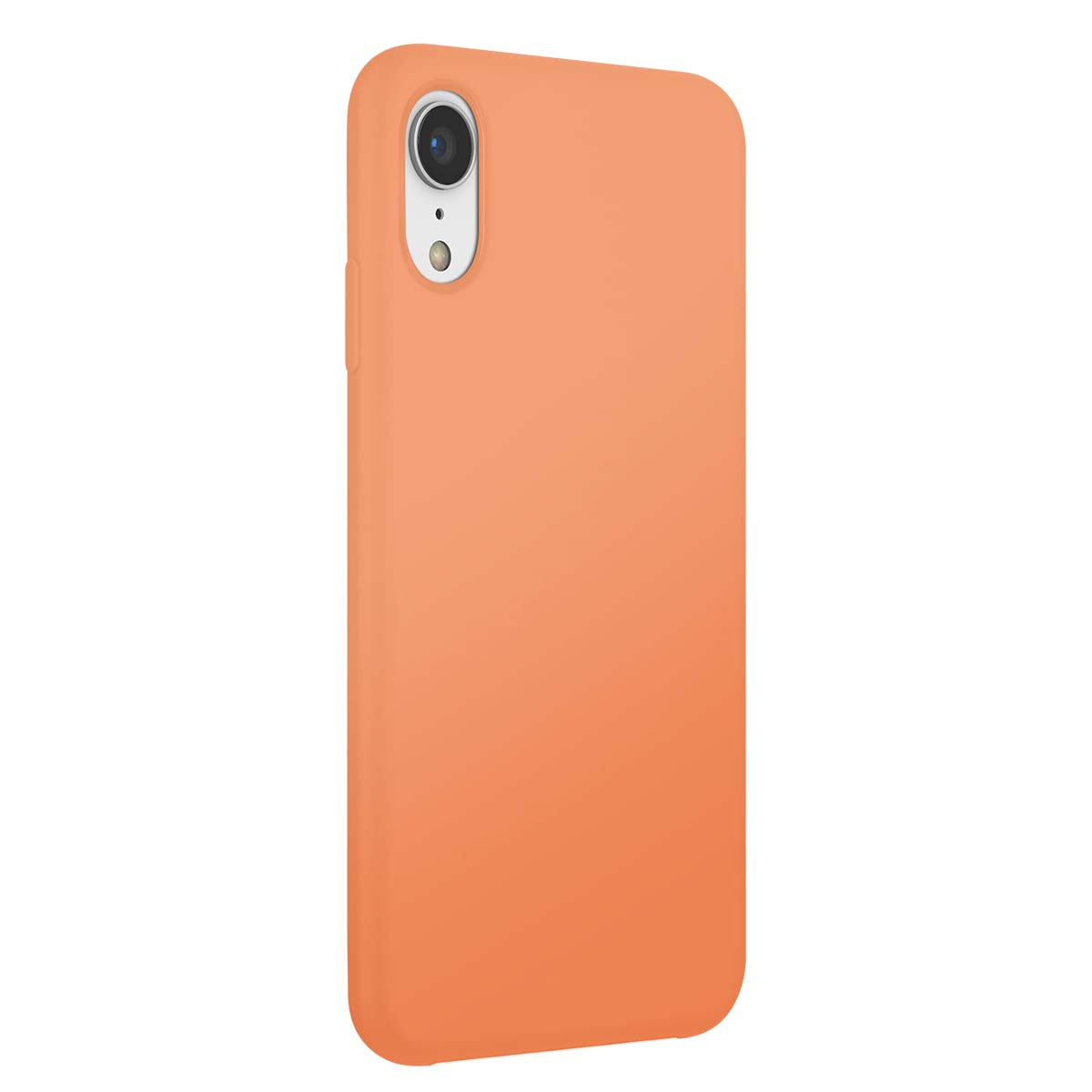 Una custodia per telefono color pesca con apertura per fotocamera.