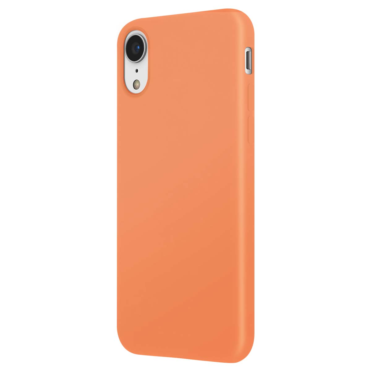 Una custodia per telefono arancione con ritaglio per fotocamera e pulsanti laterali.