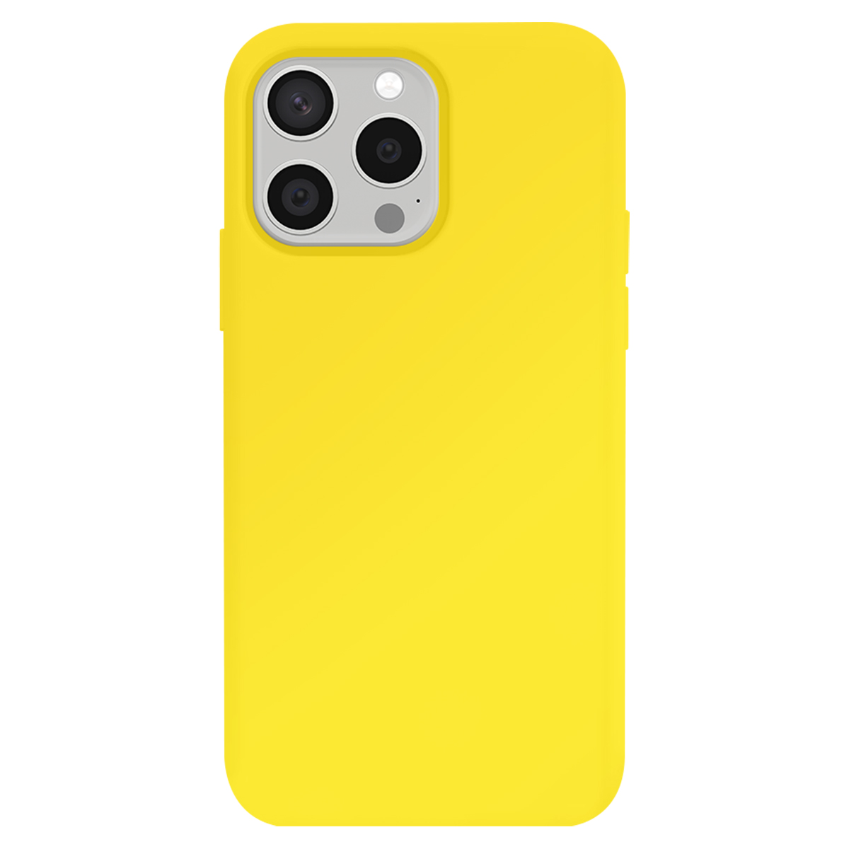 Ein gelbes iPhone-Hülle mit einem Kameramodul mit drei Linsen.