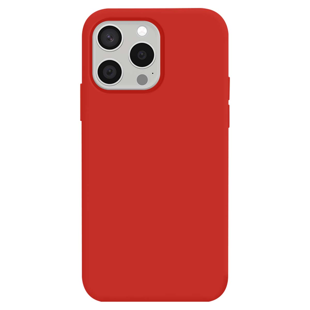 Custodia rossa per telefono con tre fotocamere sul retro.