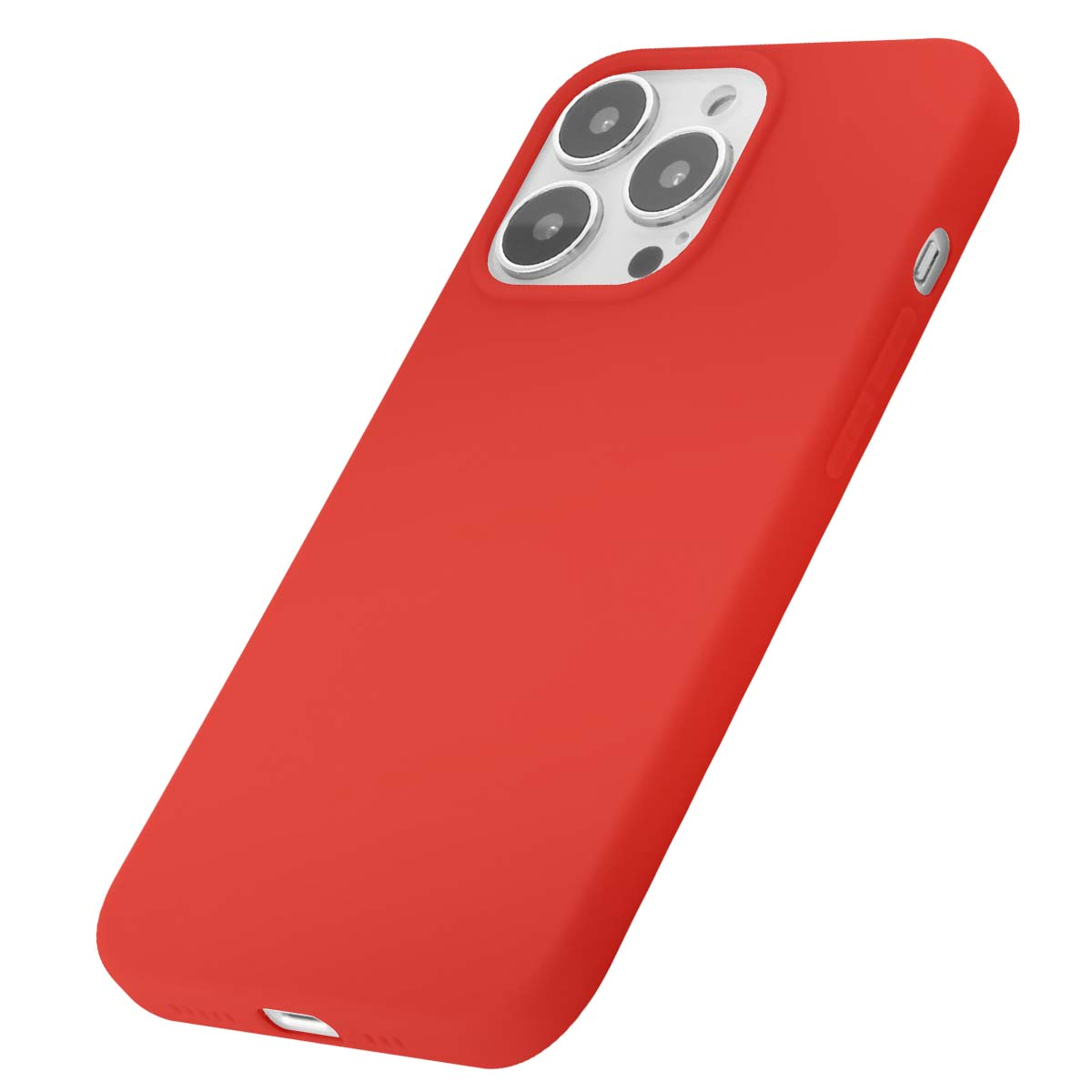 Custodia rossa per telefono con apertura tripla fotocamera.