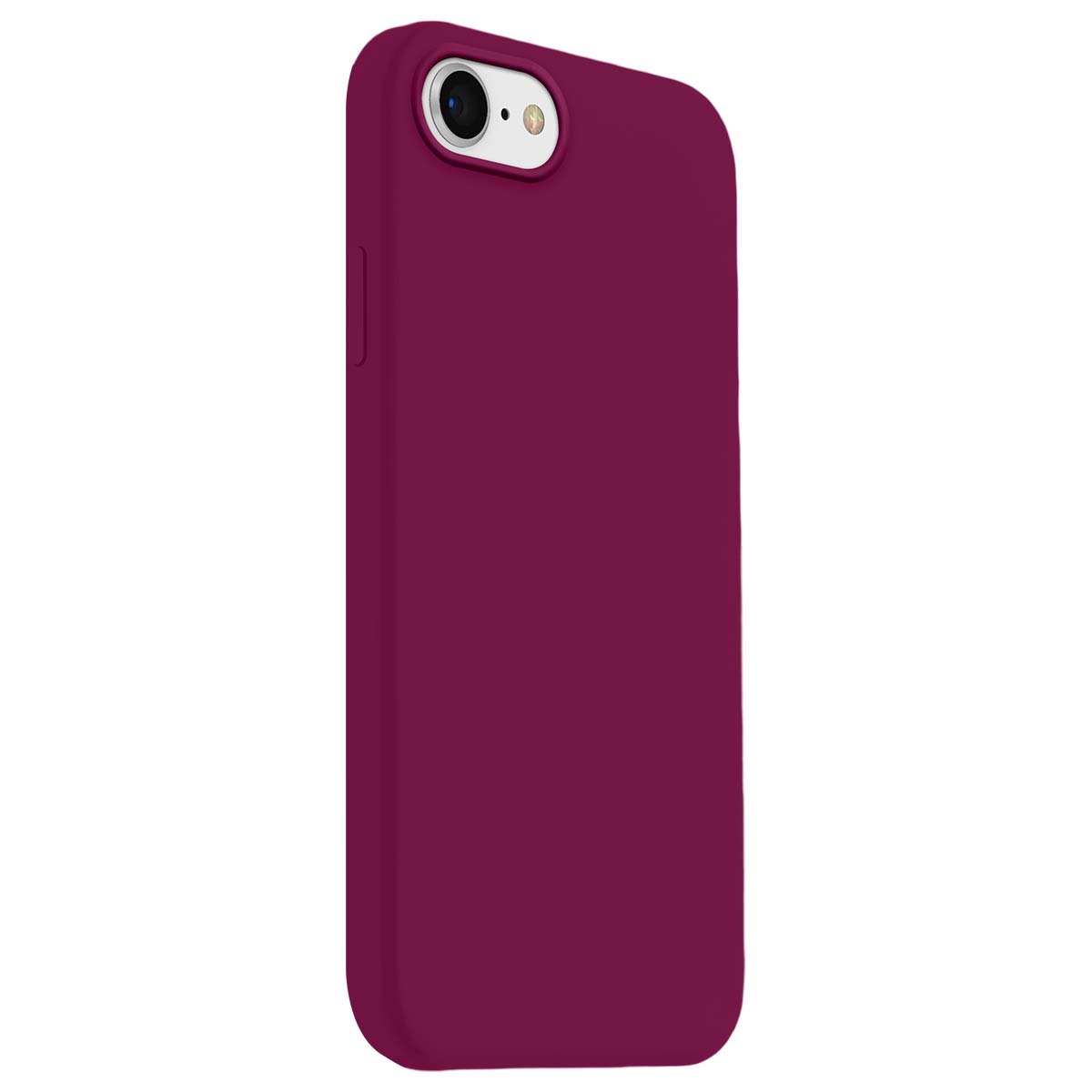 Una custodia viola scuro per smartphone con ritaglio fotocamera è mostrata su sfondo bianco.