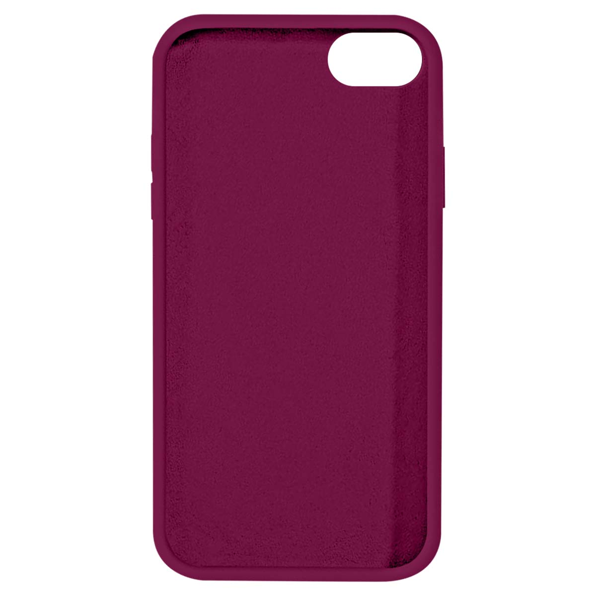 Custodia per telefono in silicone rosso scuro con ritaglio in alto a destra.