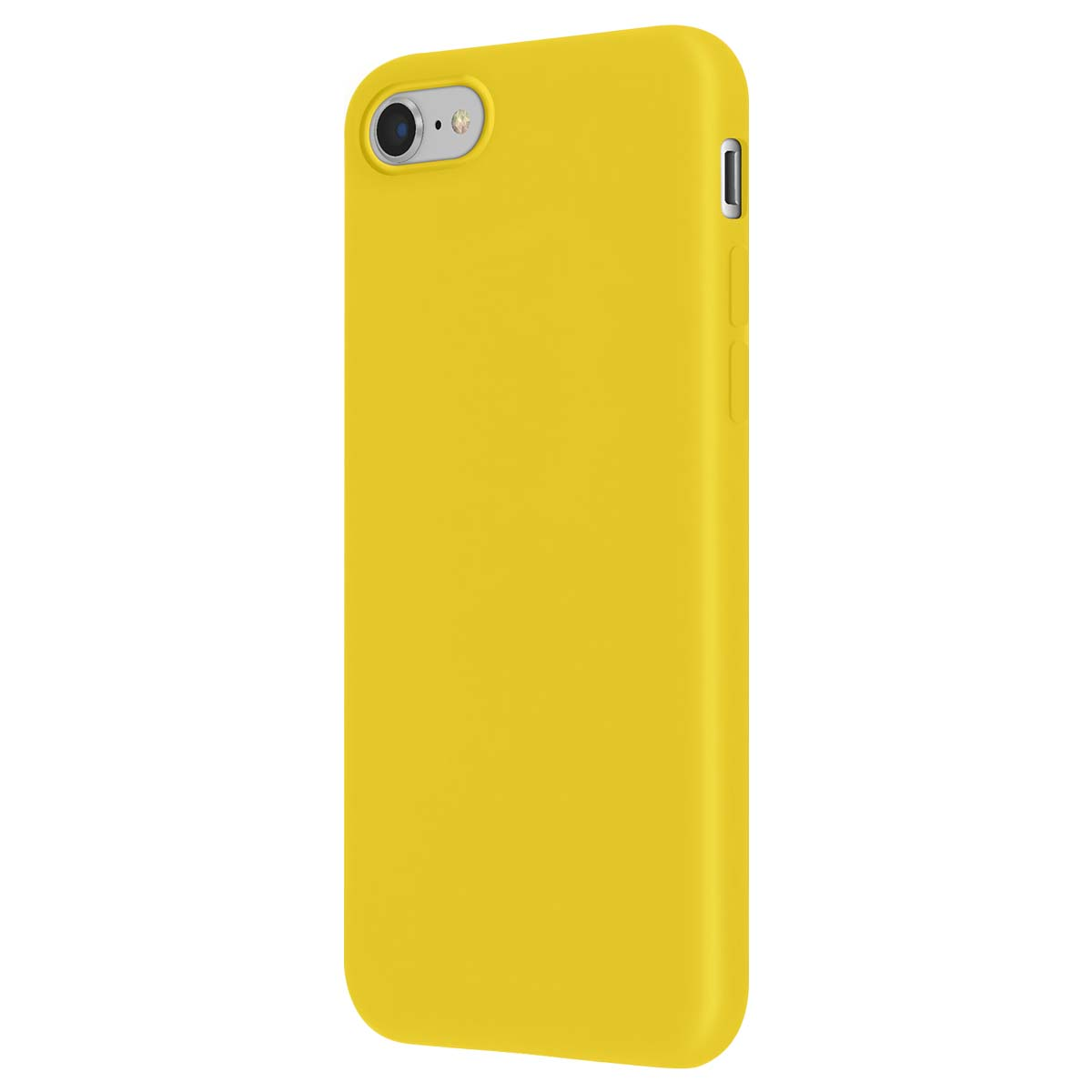 Una funda de teléfono amarilla con recorte de cámara, sobre fondo blanco.
