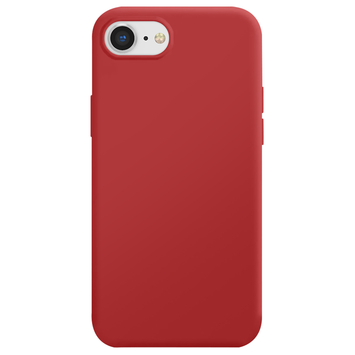 Funda roja para smartphone con módulo de cámara y flash.