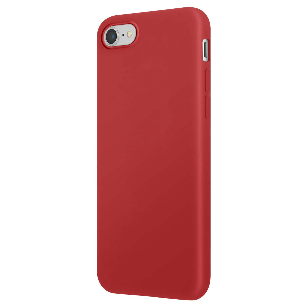Funda de teléfono roja con recorte de cámara y botones laterales.