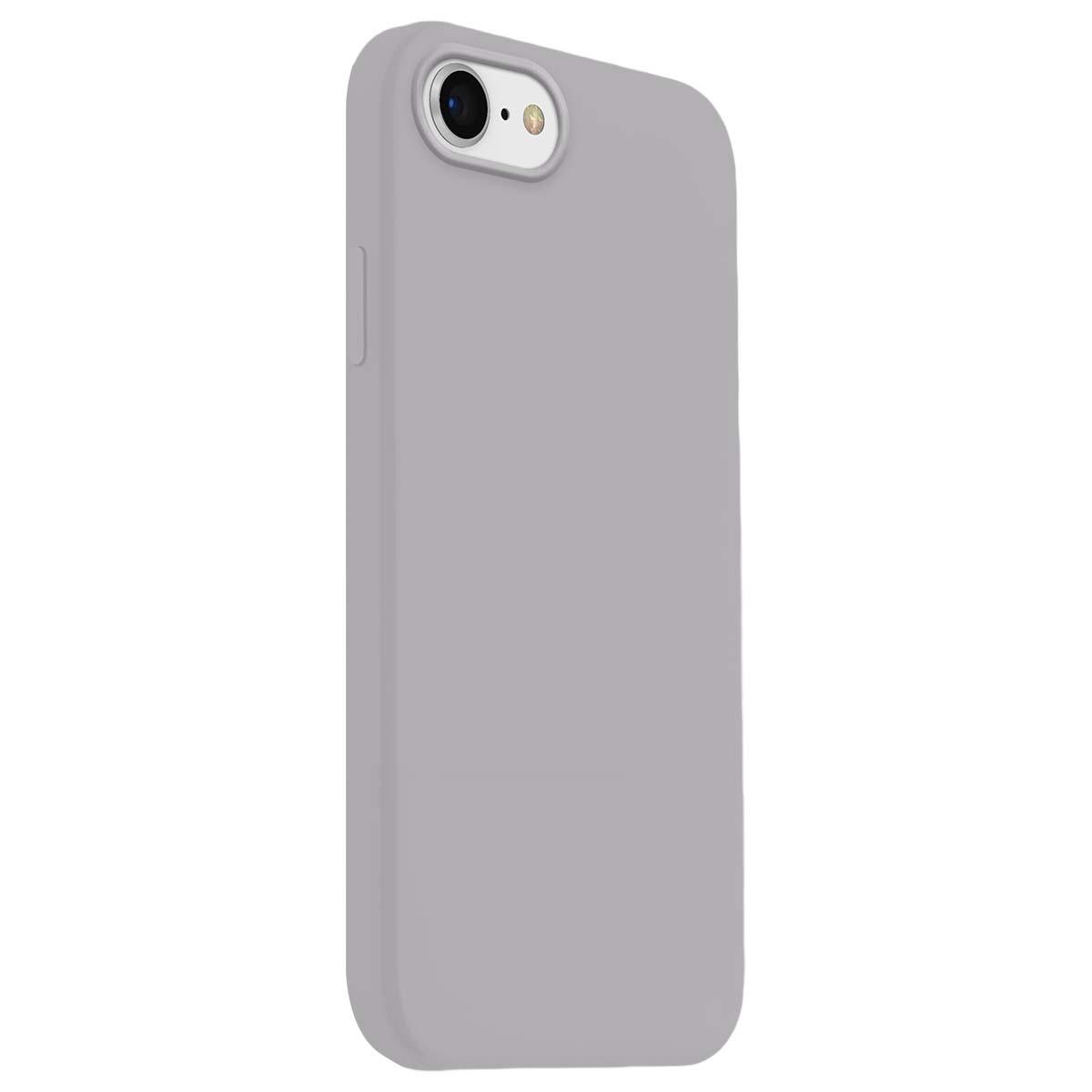 Funda de teléfono gris con recorte de cámara sobre fondo blanco.