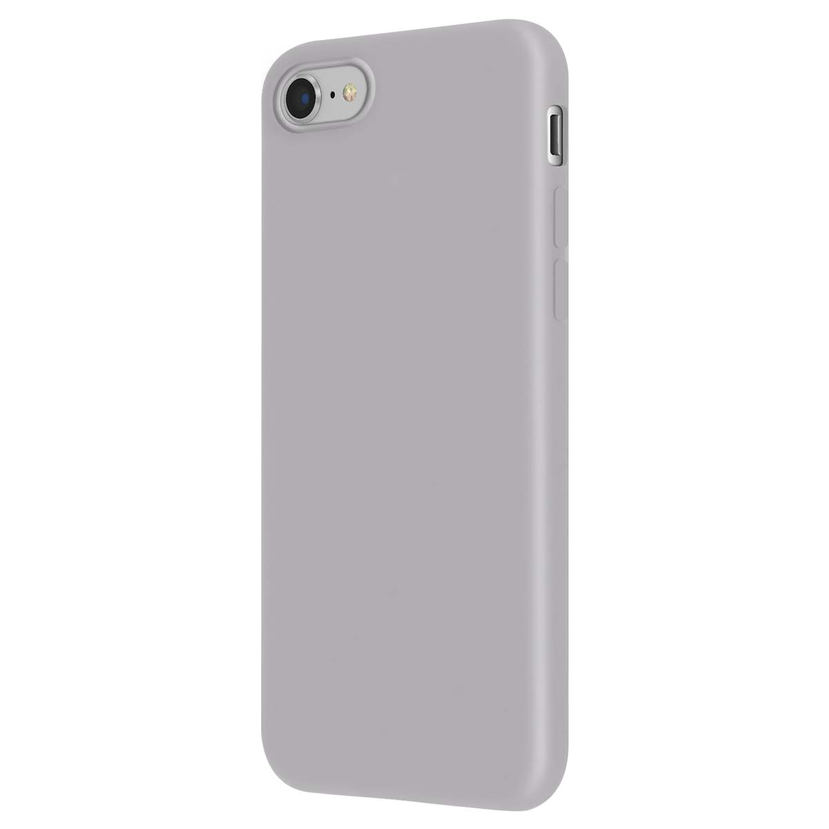 Funda de teléfono gris sobre fondo blanco, muestra el corte de la cámara arriba a la izquierda.