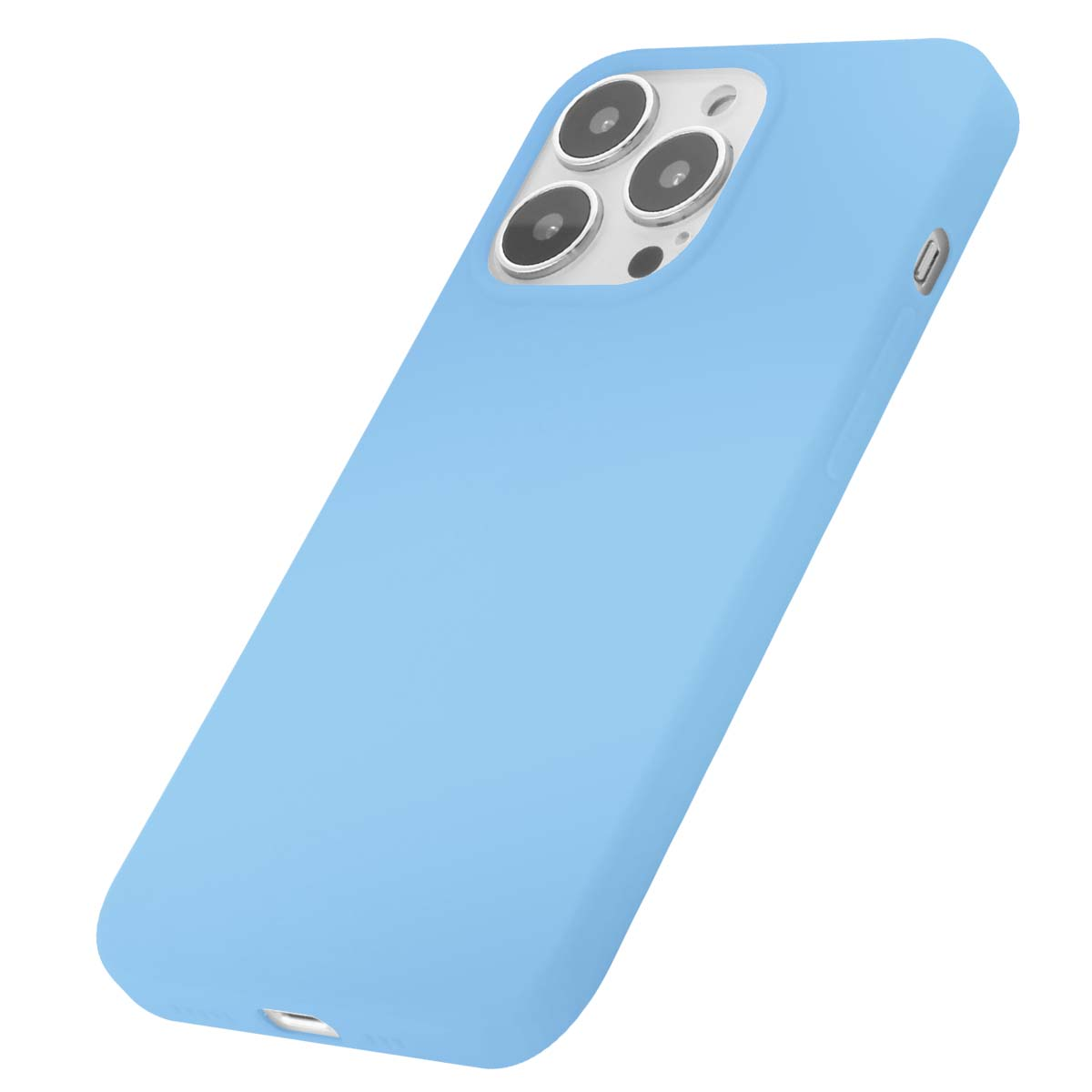 Custodia azzurra per telefono con tre lenti e flash.