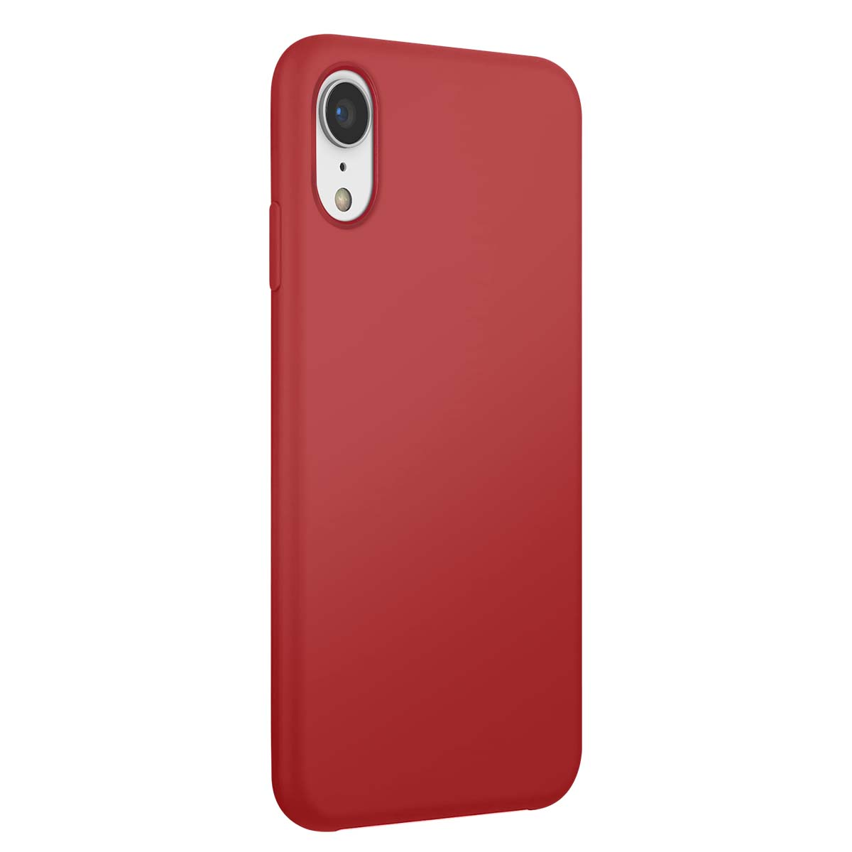 Una cover per telefono rossa con ritaglio fotocamera sul retro.
