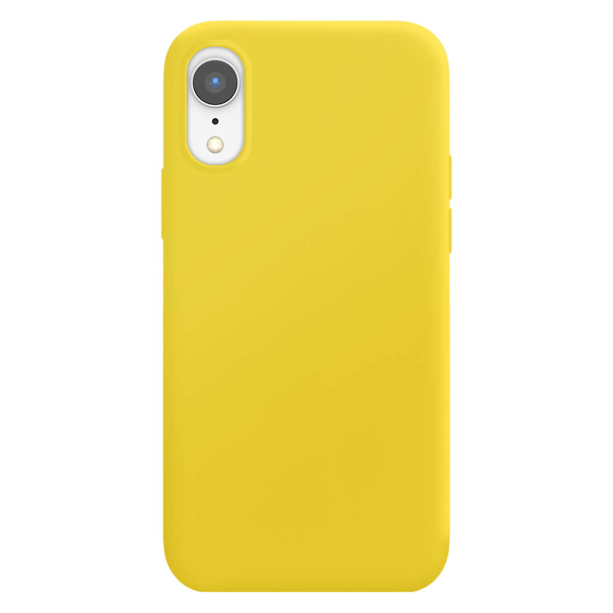 Una custodia per smartphone gialla con ritaglio fotocamera in alto a sinistra.