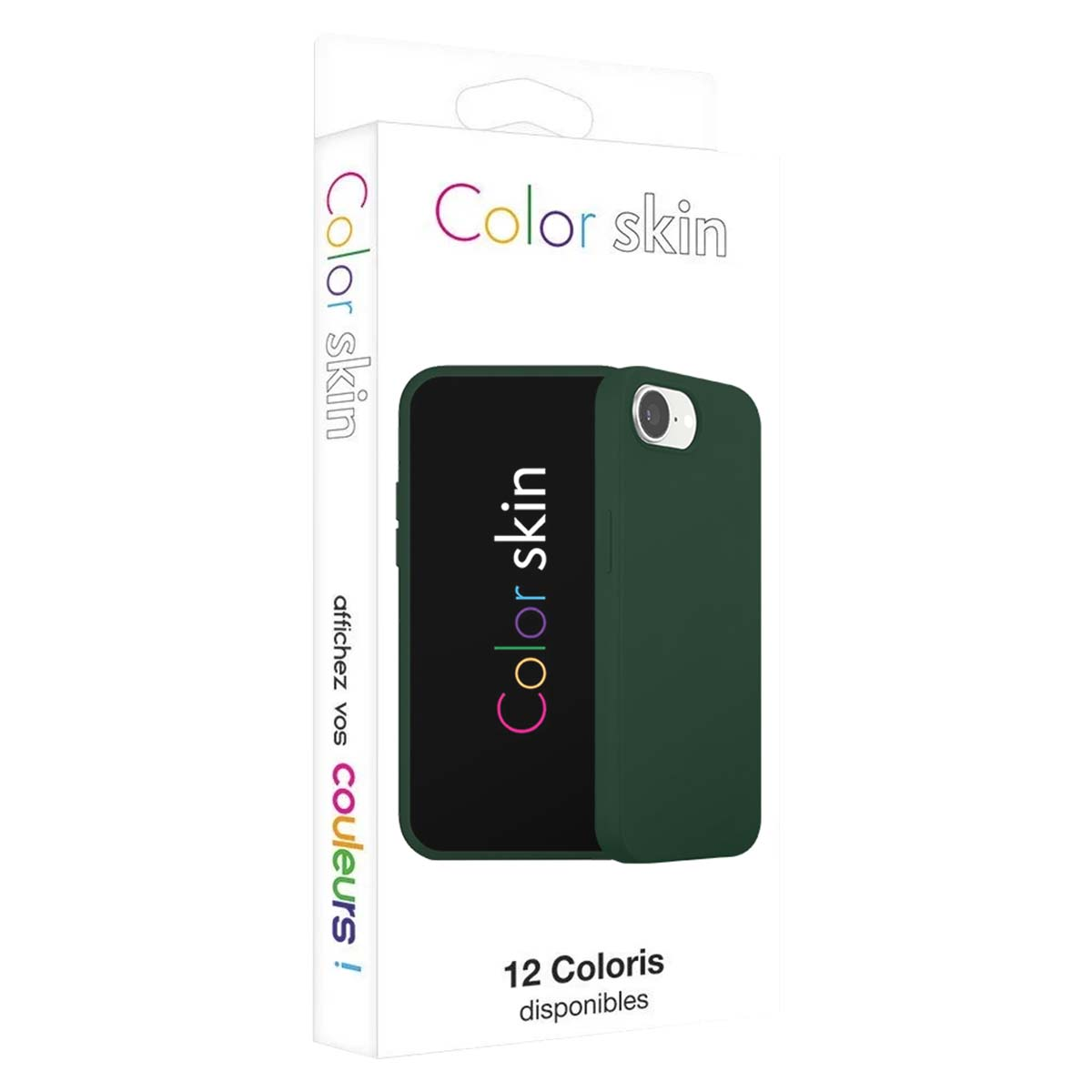 Grüne Handyhülle in Verpackung, Marke Color skin, 12 Farben verfügbar.