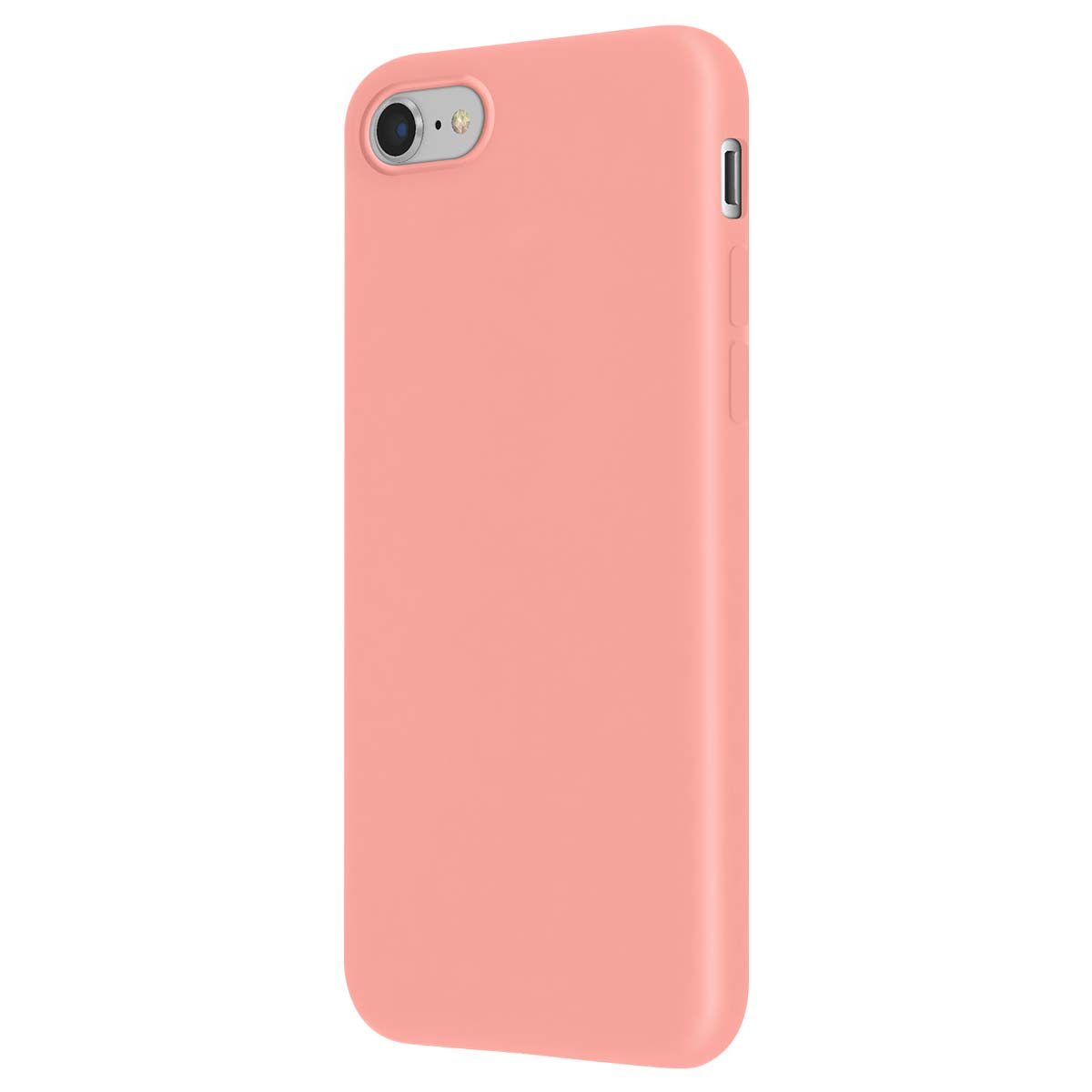 Uno smartphone color corallo in una custodia, con il gruppo fotocamera in alto a sinistra.