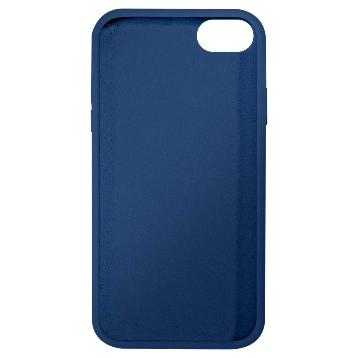 Custodia blu scuro per telefono con ritagli per fotocamera e interruttore silenzioso.