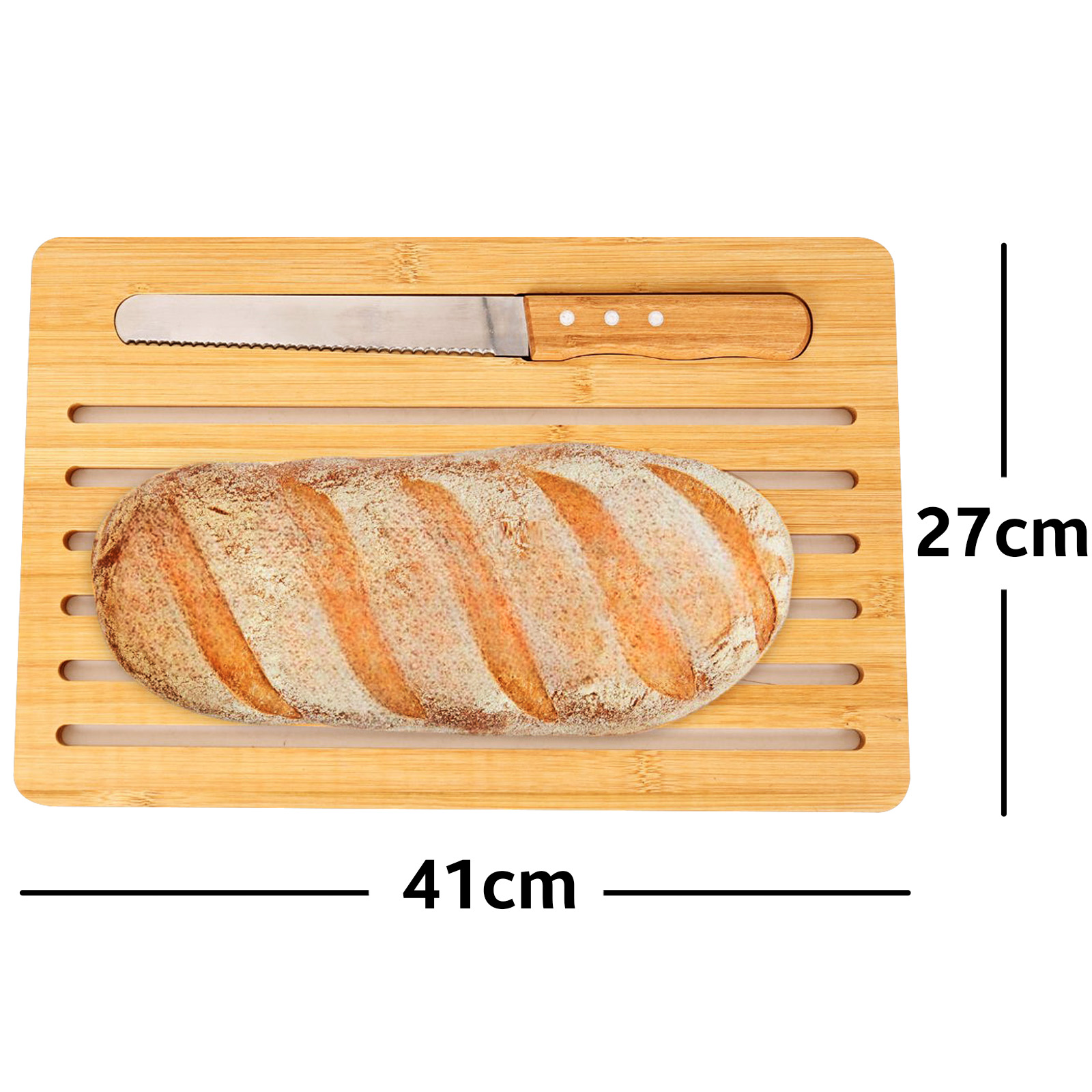 Pan en tabla de bambú con cuchillo para pan, 41x27cm.