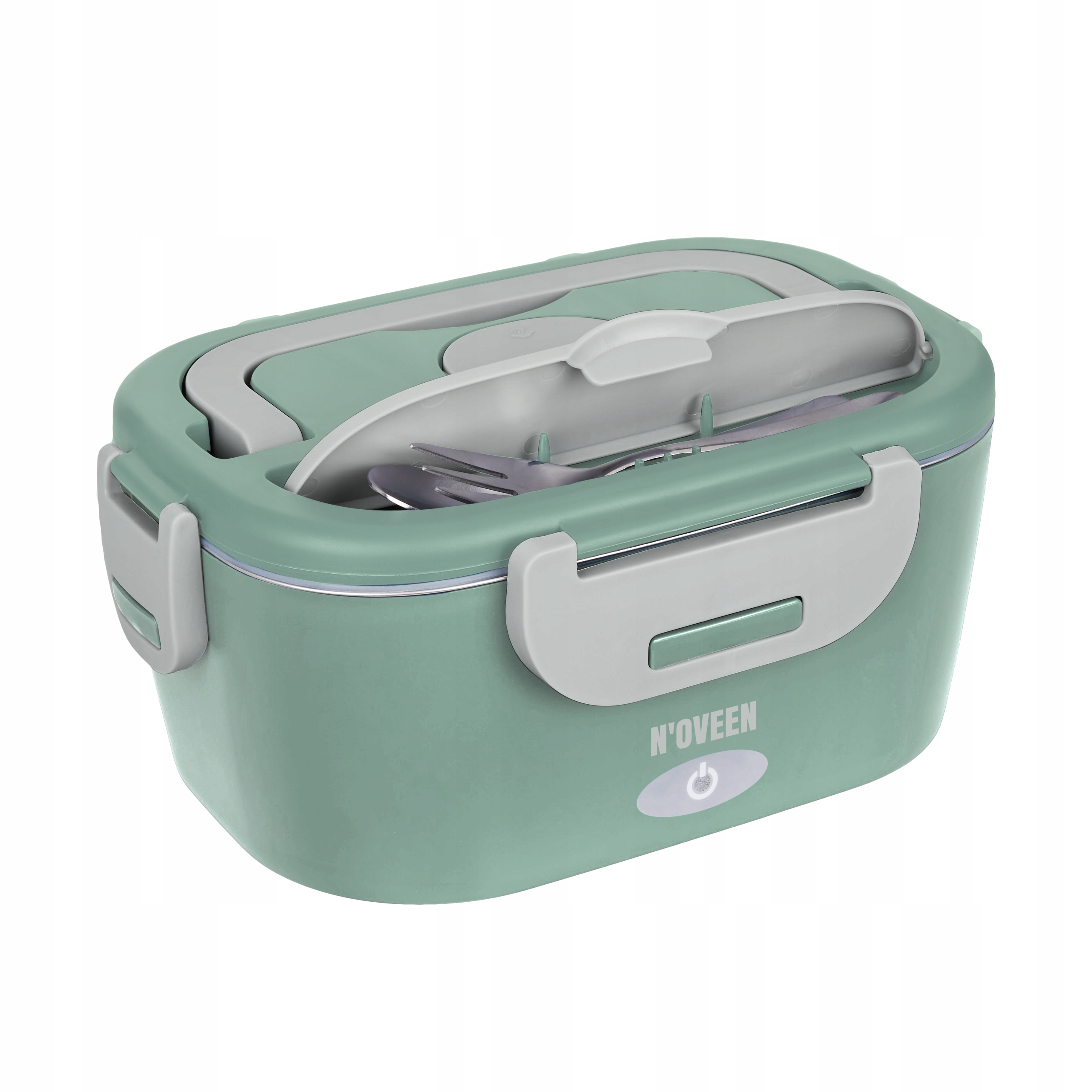 Lunchbox verde con posate e logo N'Oveen.