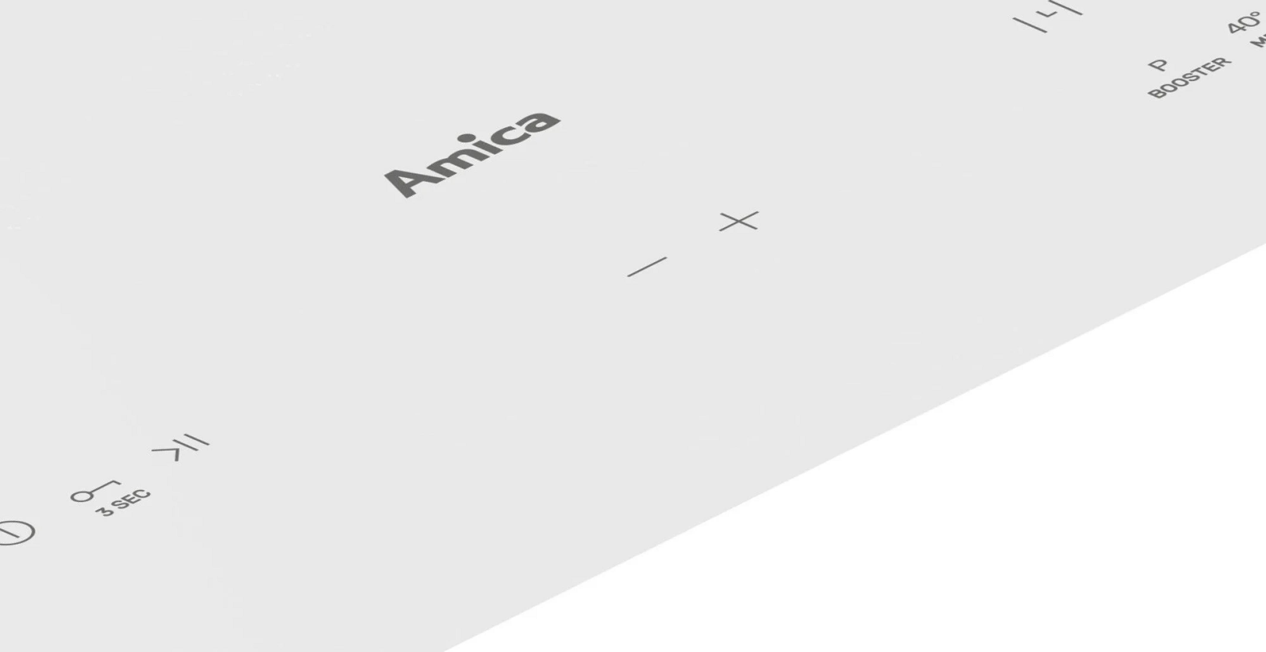 Logo Amica, comandi touch con icone per timer e booster.