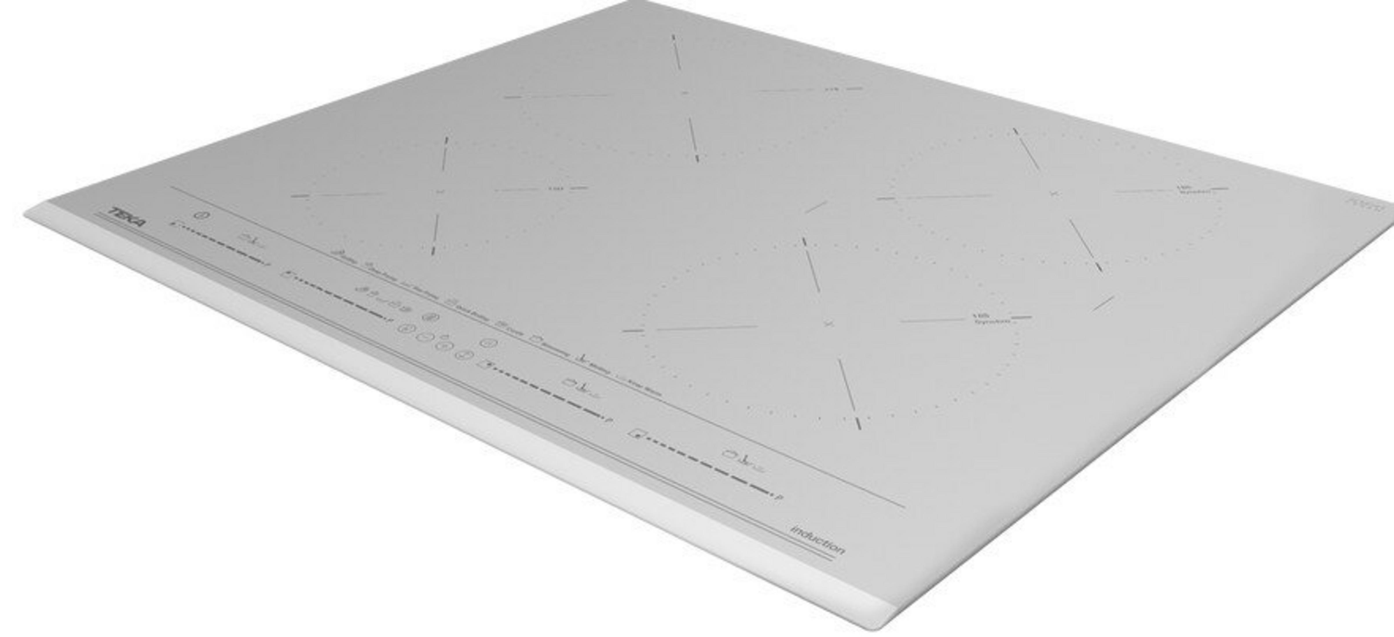 Una placa de inducción gris con controles y cuatro zonas de cocción.