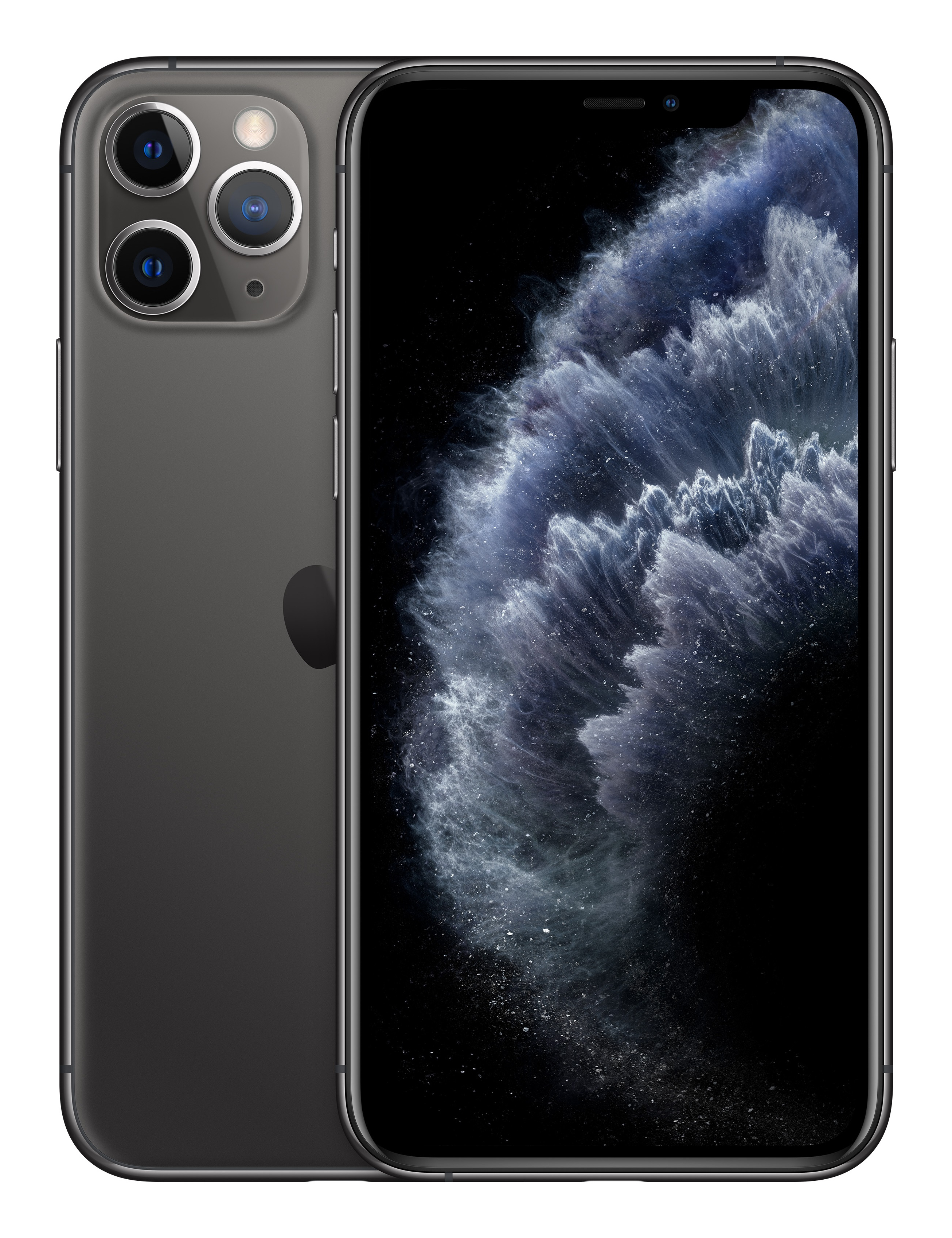 Ciemnoszary iPhone z potrójnym aparatem z tyłu i tapetą kosmiczną.