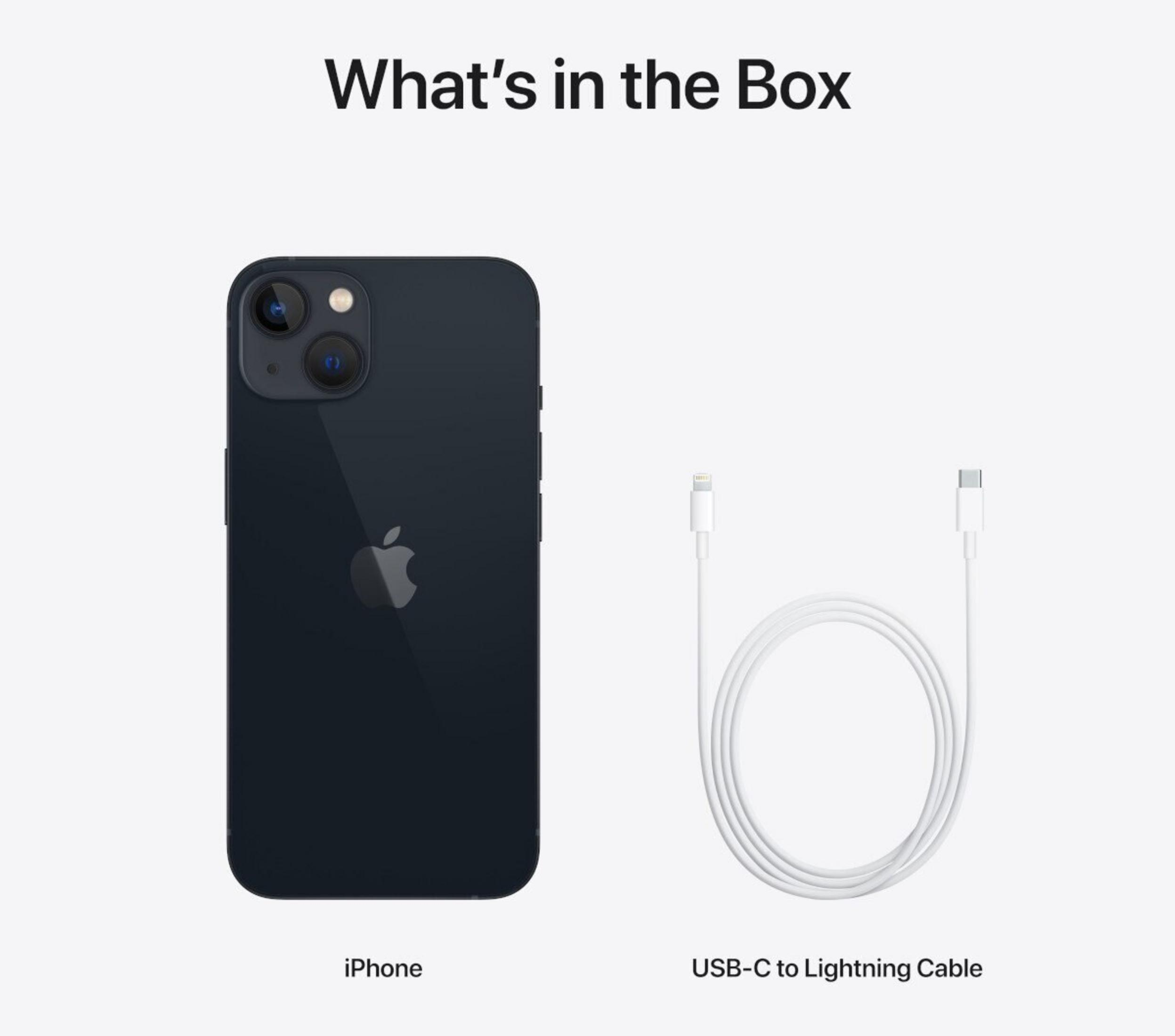 Ciemny iPhone z logo Apple i białym kablem USB-C do Lightning.