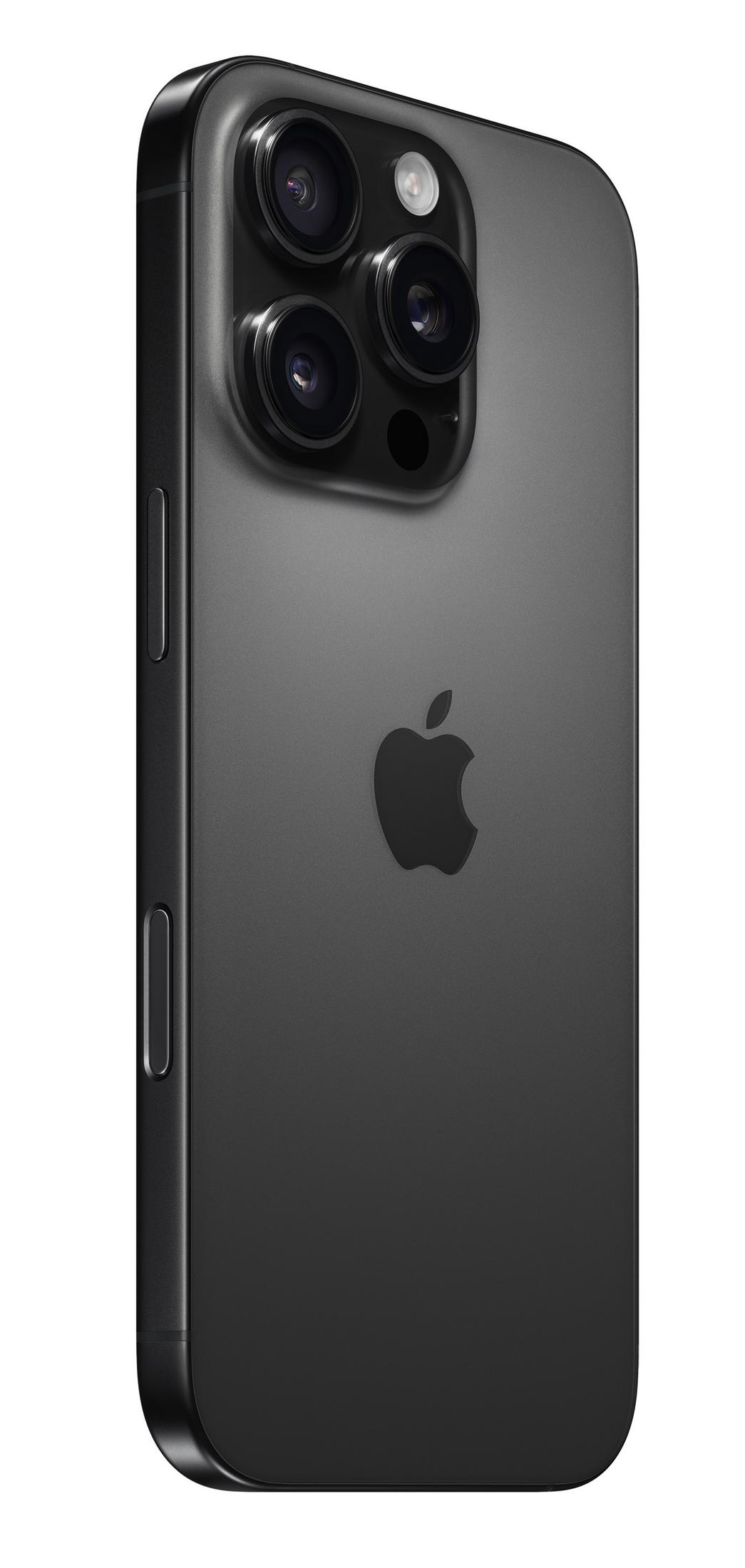 Ciemnoszare iPhone z logo Apple i potrójnym aparatem z tyłu.