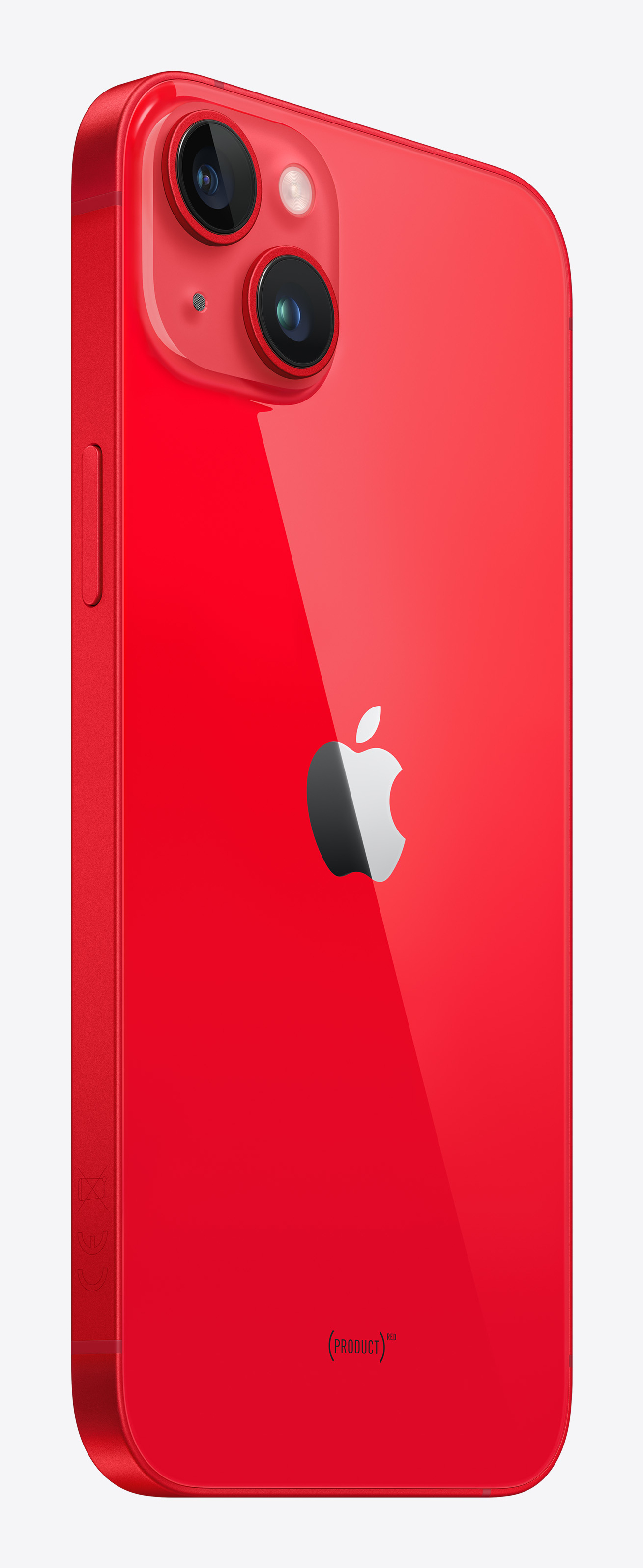 Czerwony iPhone z logo Apple i aparatami. Widoczny napis "(PRODUCT)RED".