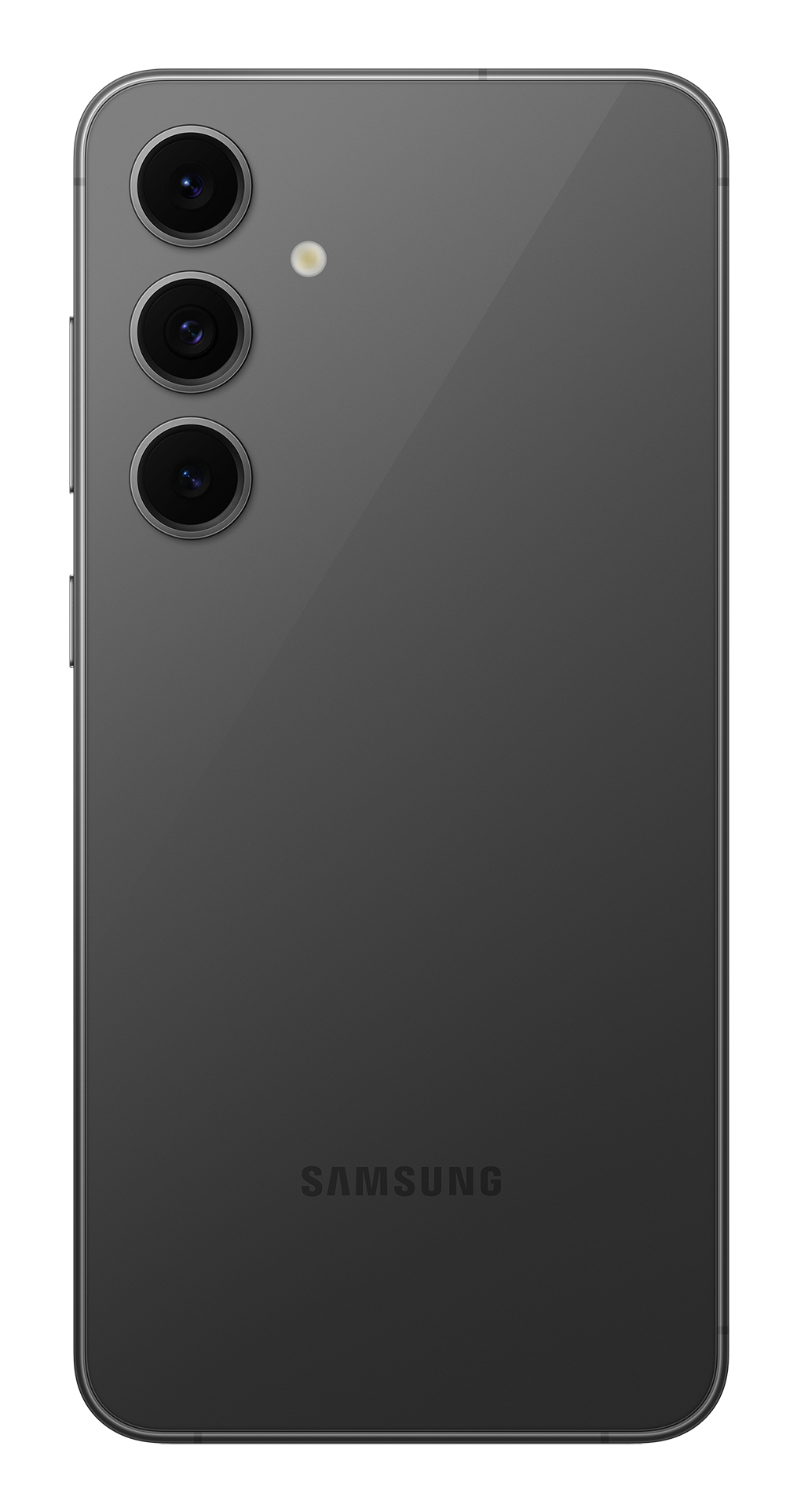 Retro di uno smartphone scuro con tre fotocamere e flash.