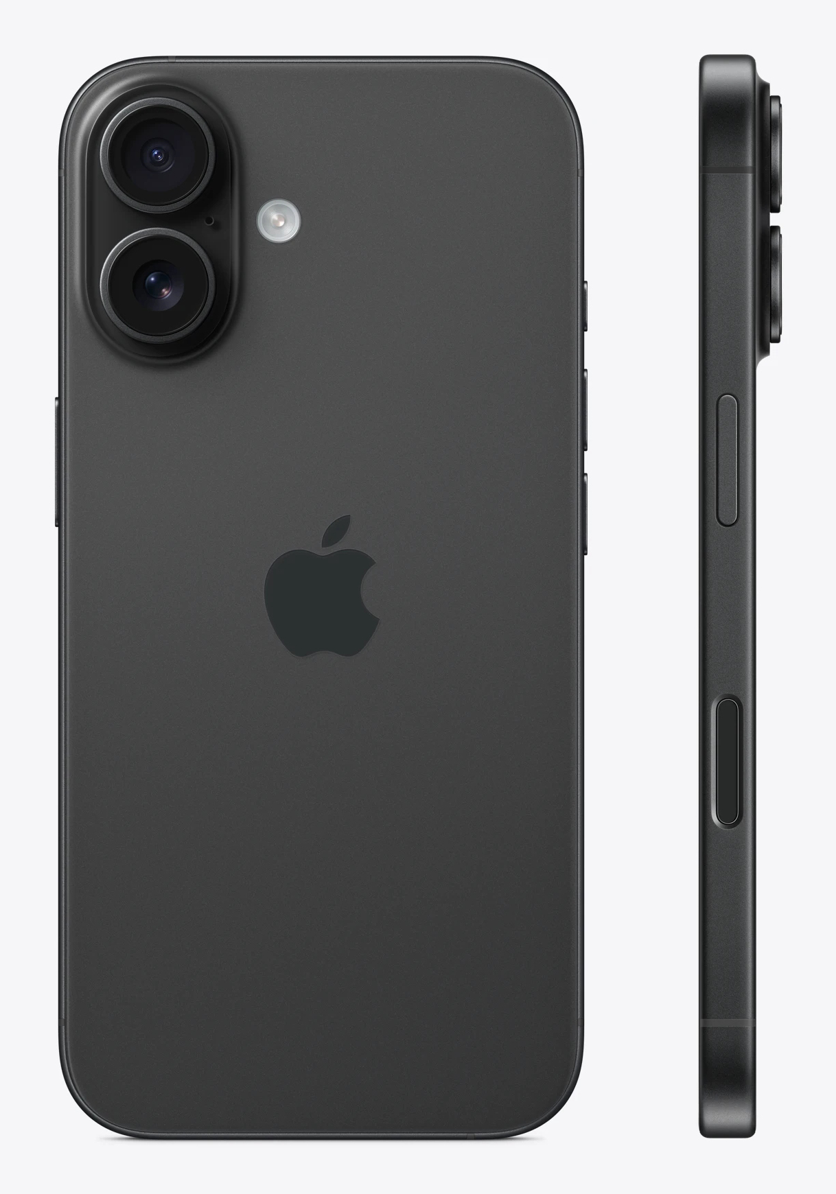 Se muestra un iPhone gris oscuro por detrás y de lado. El logo de Apple es visible.