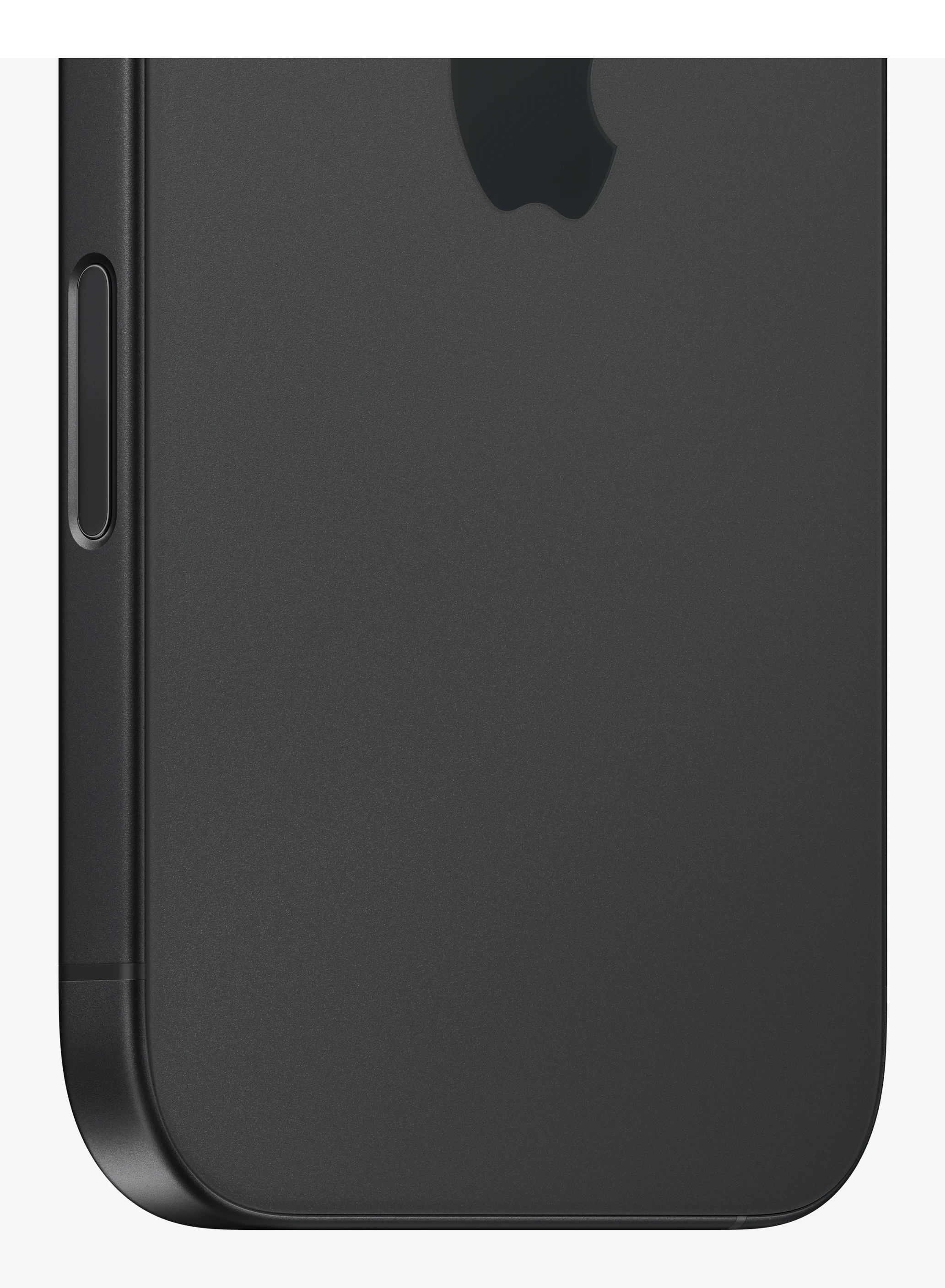 Primer plano del reverso de un iPhone negro, mostrando el logo de Apple.