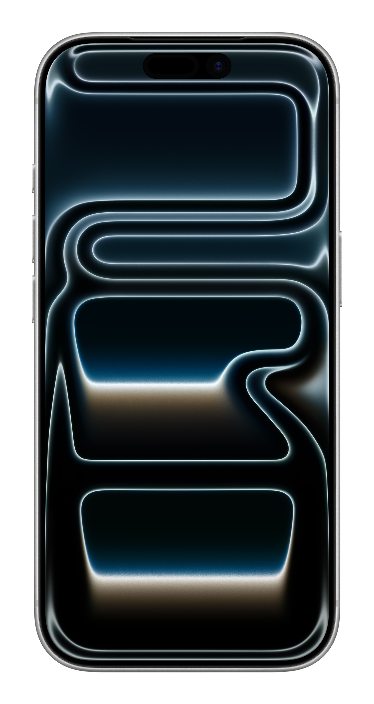 Smartfon z ciemną, abstrakcyjną tapetą ze świecącymi liniami.