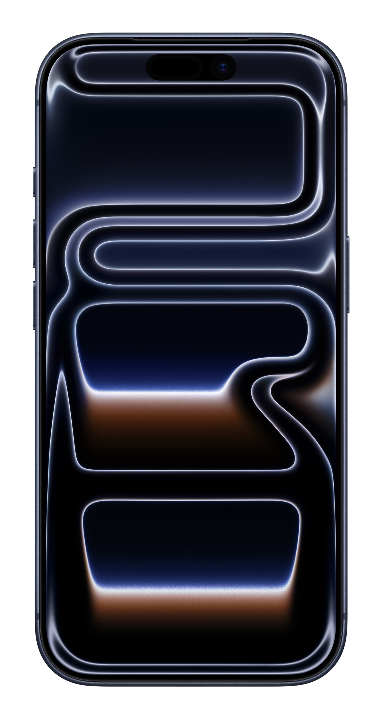 Smartphone scuro con forma d'onda astratta e luminosa sullo schermo.