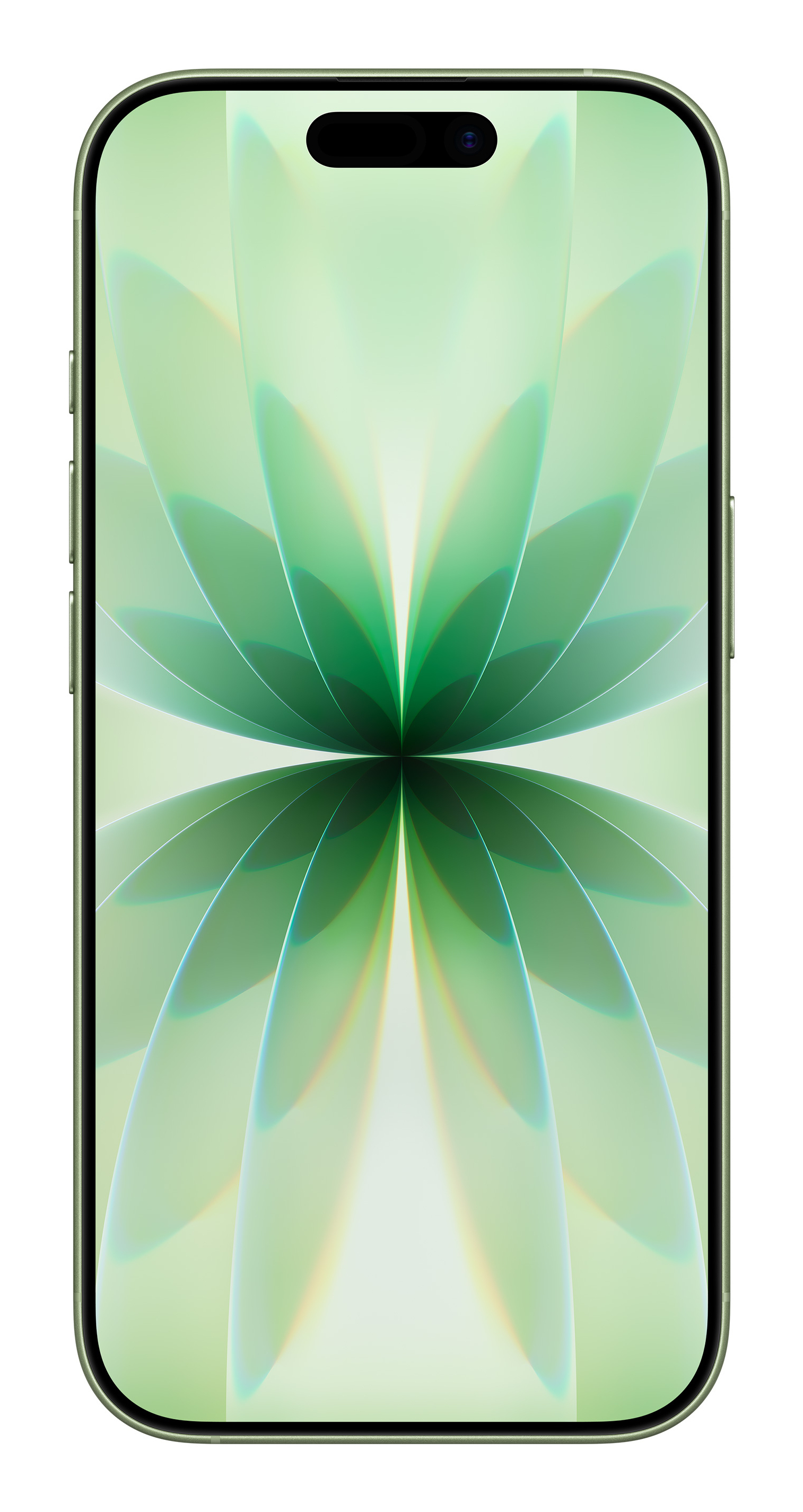 Zielony smartfon wywietlajcy abstrakcyjny zielony wzor na ekranie.