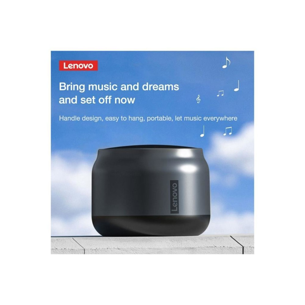 Gri Lenovo hoparlör dışarıda bir çıkıntının üzerinde duruyor.