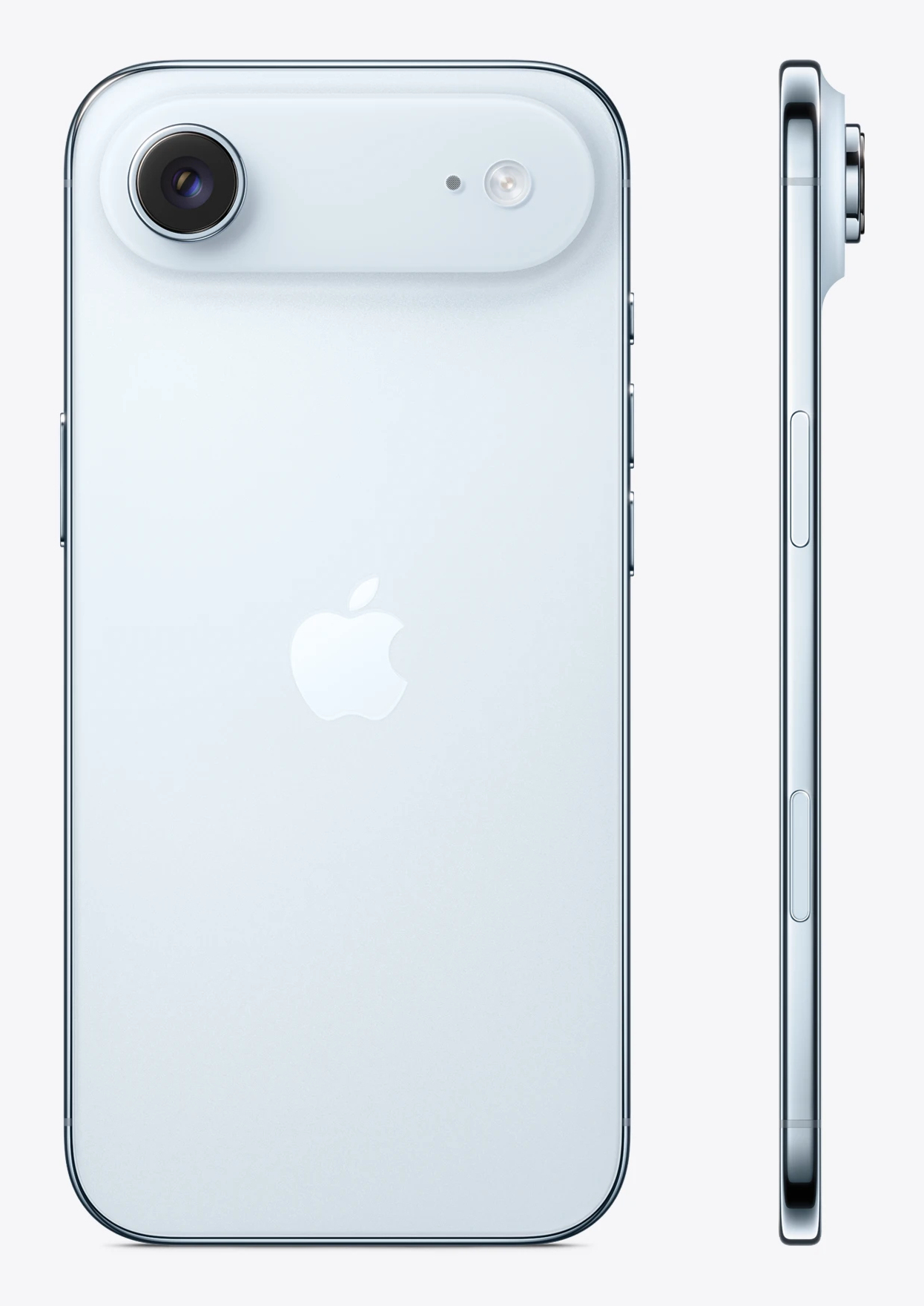 Jasnoniebieski iPhone SE z logo Apple z tyłu i aparatem.