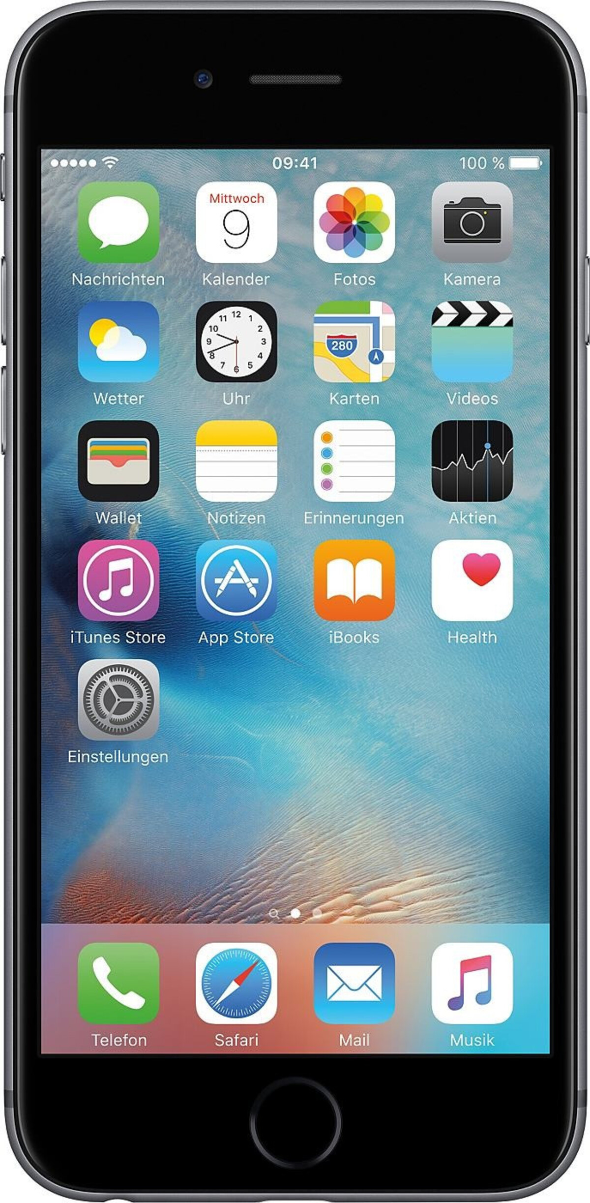 Ein Smartphone mit einem Homescreen, der App-Symbole und Uhrzeit anzeigt.