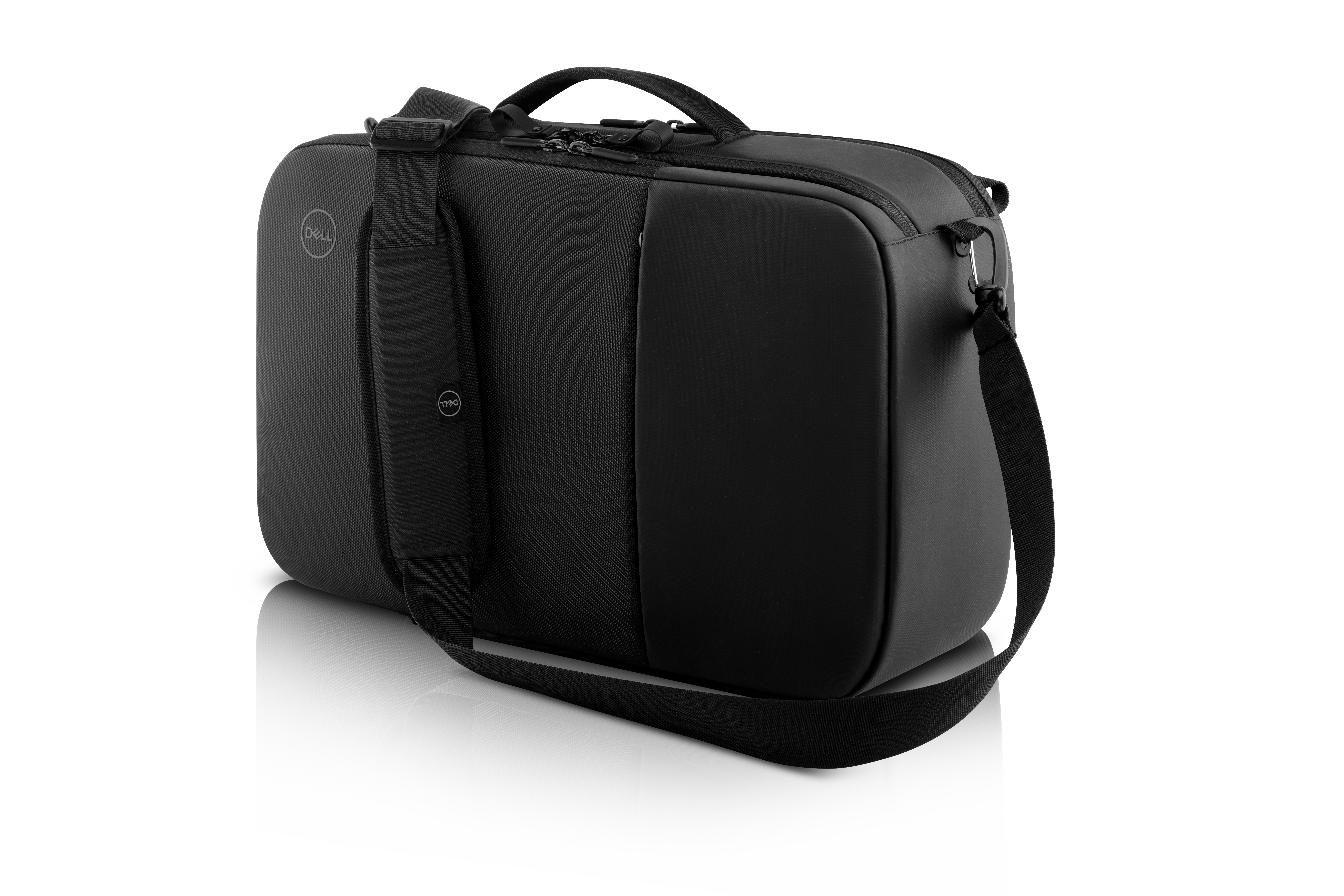 Borsa nera Dell per laptop con manico e tracolla.