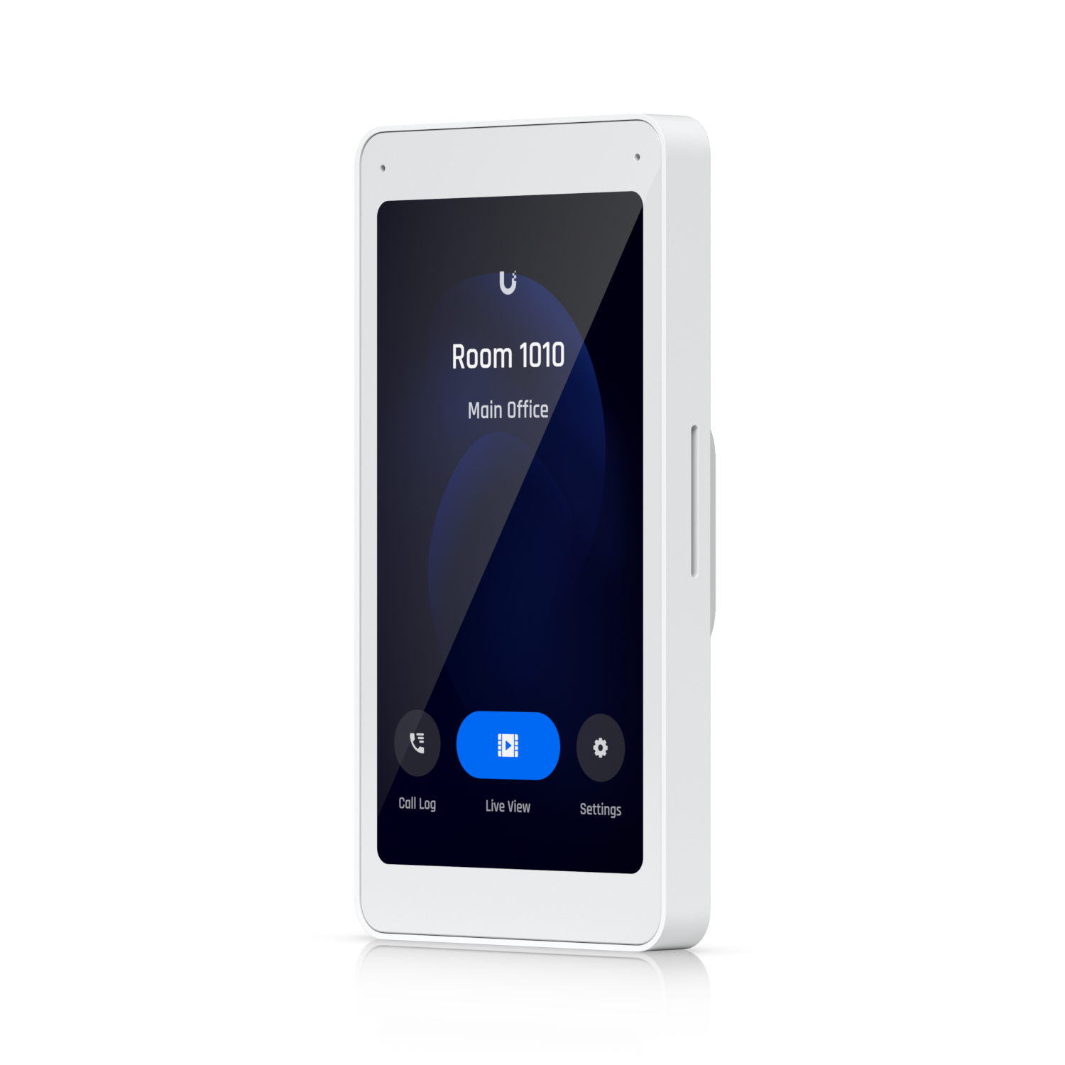 Un dispositivo bianco touchscreen mostra la stanza 1010, ufficio principale.