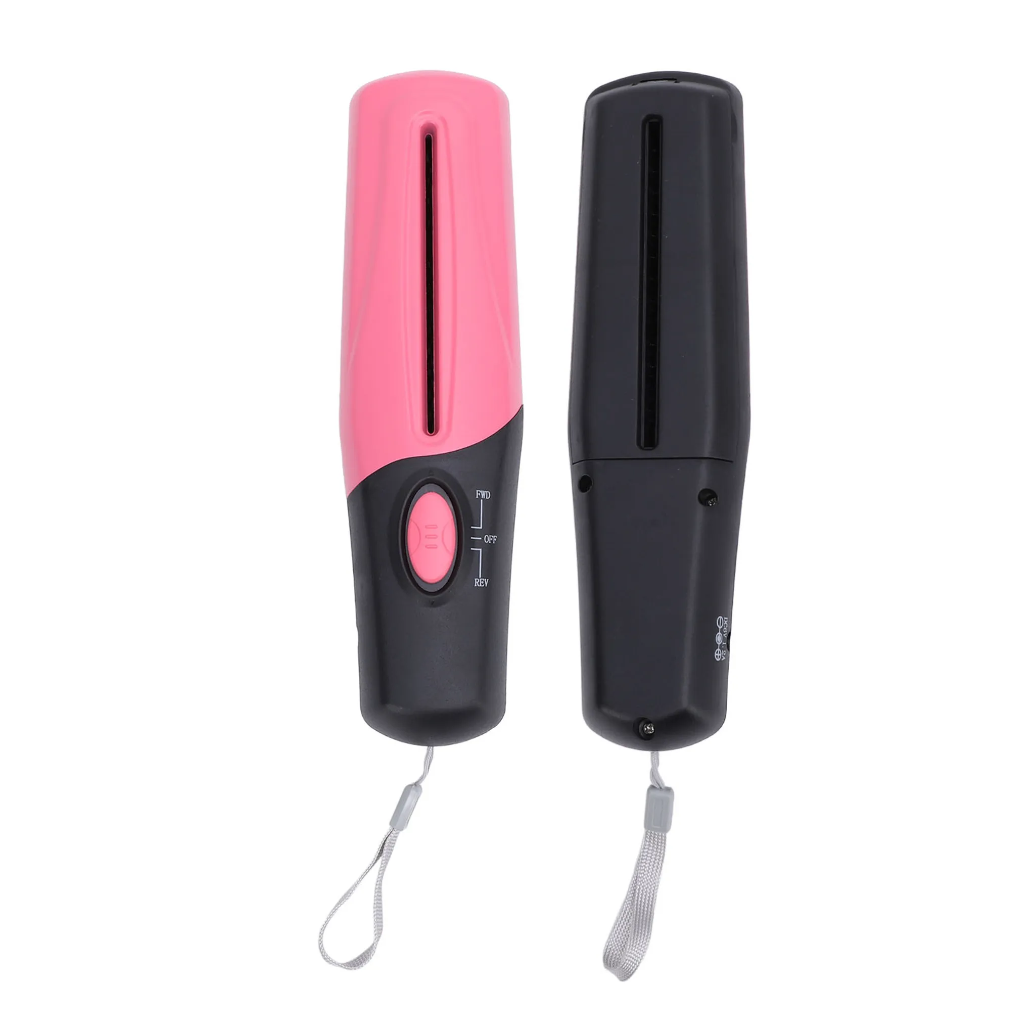 Zwei Haarglätter, einer pink und schwarz, einer ganz schwarz, mit Handschlaufen.