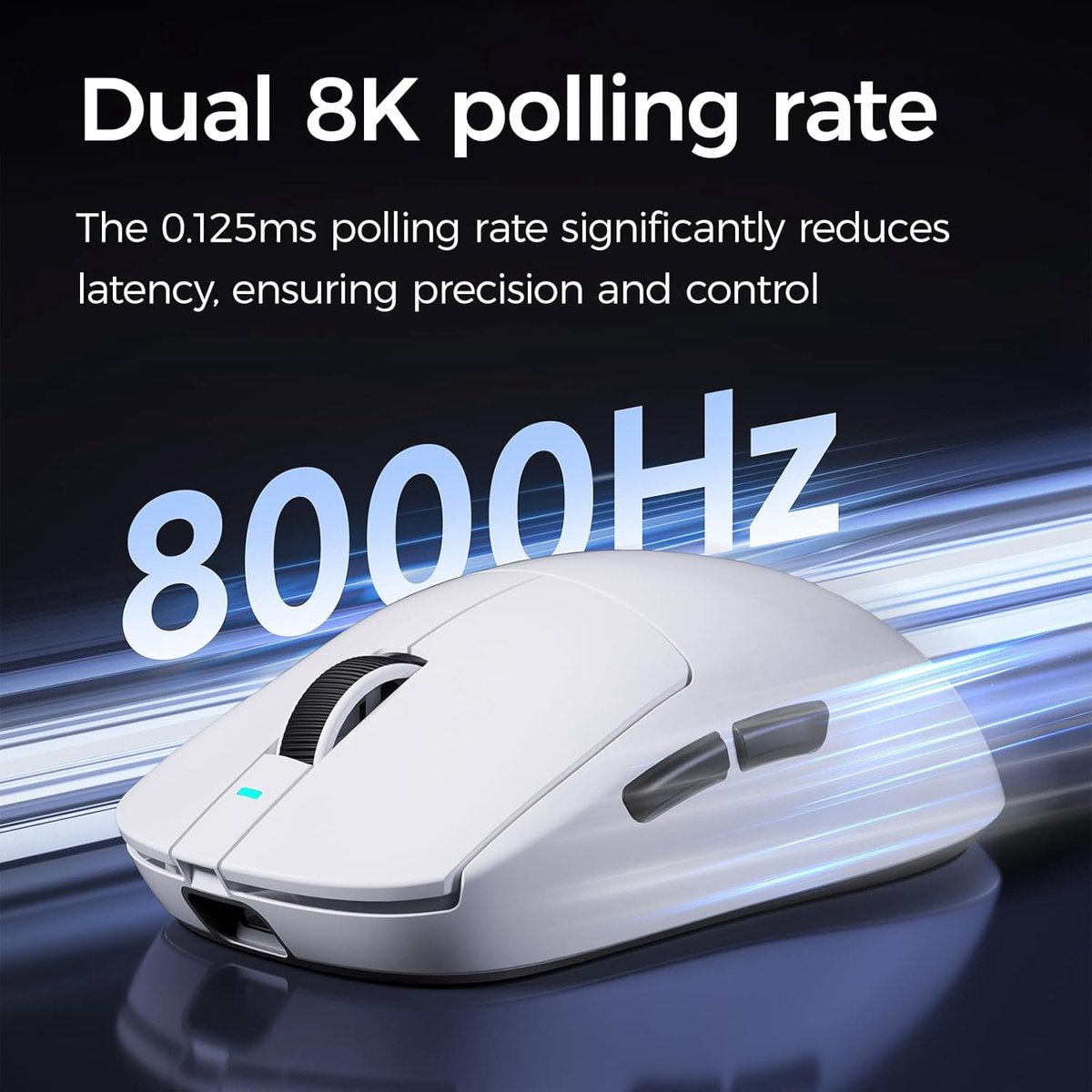 White mouse with 8000Hz and text about Dual 8K polling rate.