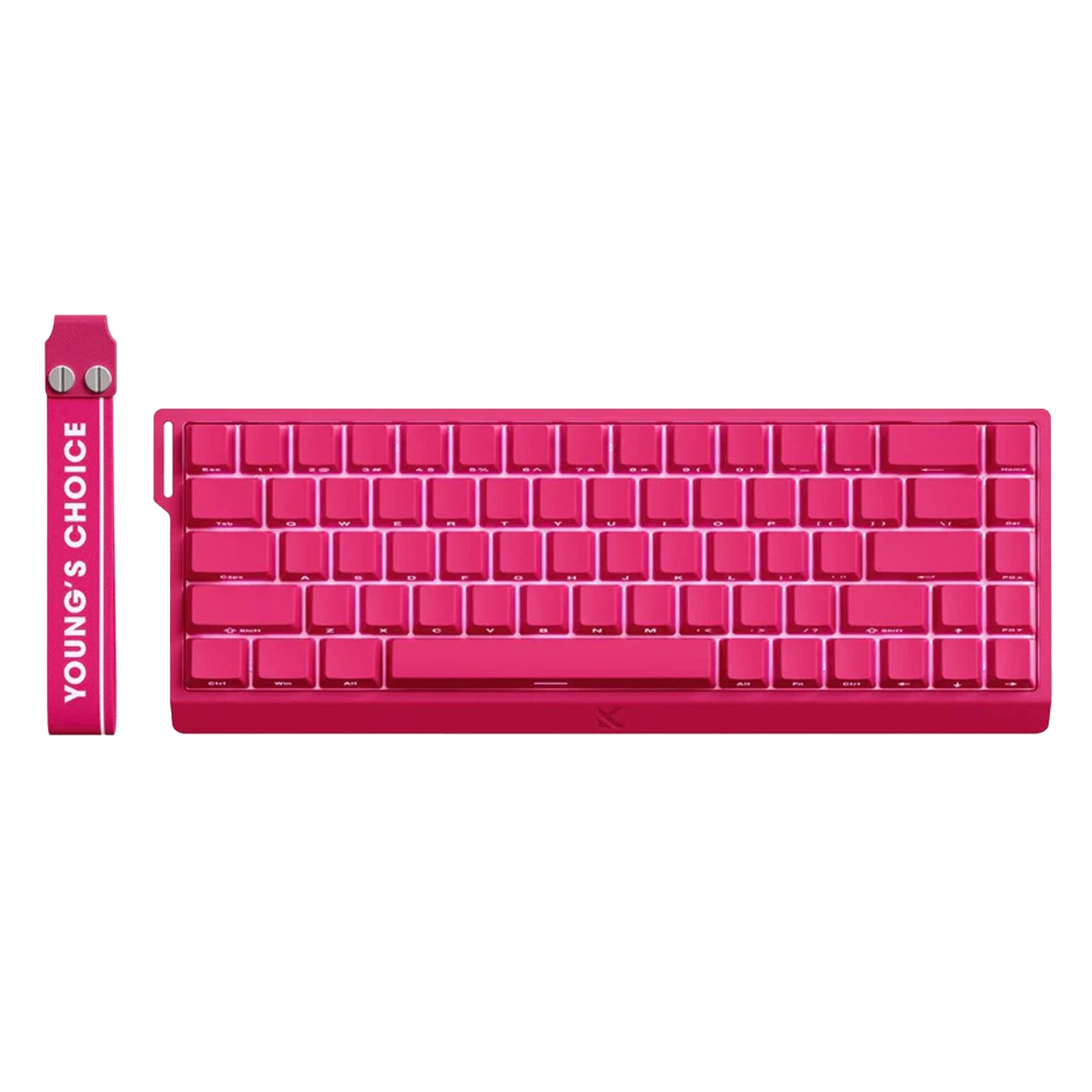 Een roze toetsenbord met een verticale riem.