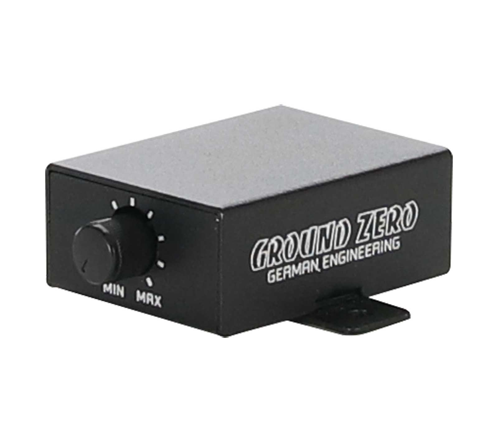 Schwarzes Audiogerät mit Drehknopf und Beschriftung „GROUND ZERO“.