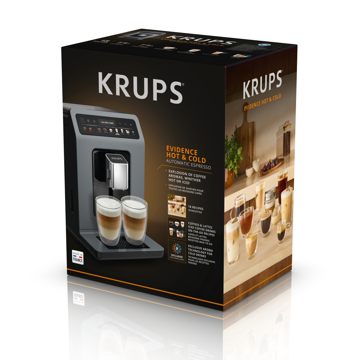 Confezione macchina espresso KRUPS Evidence Hot & Cold con due caffè.