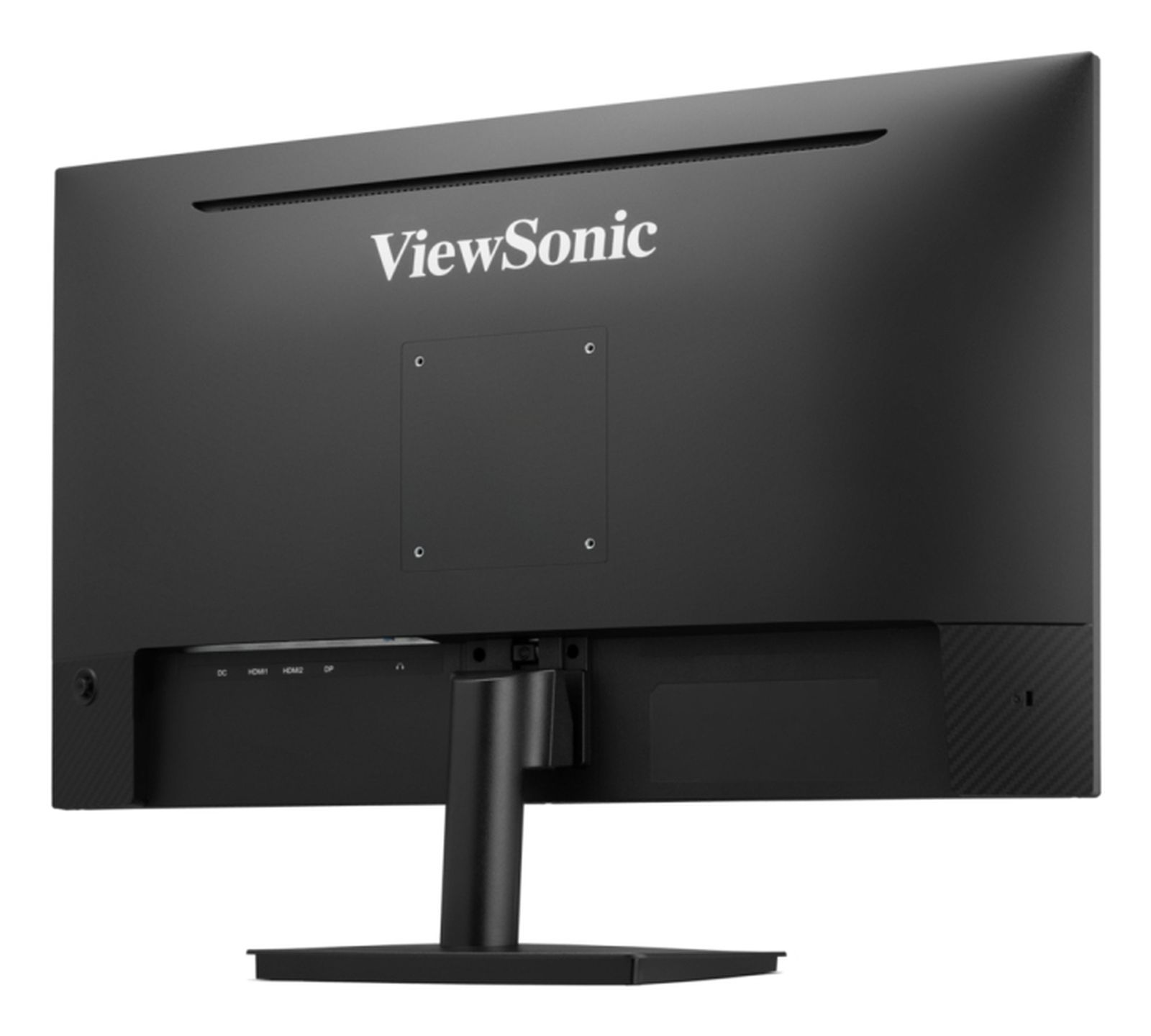 Tył czarnego monitora ViewSonic z portami.