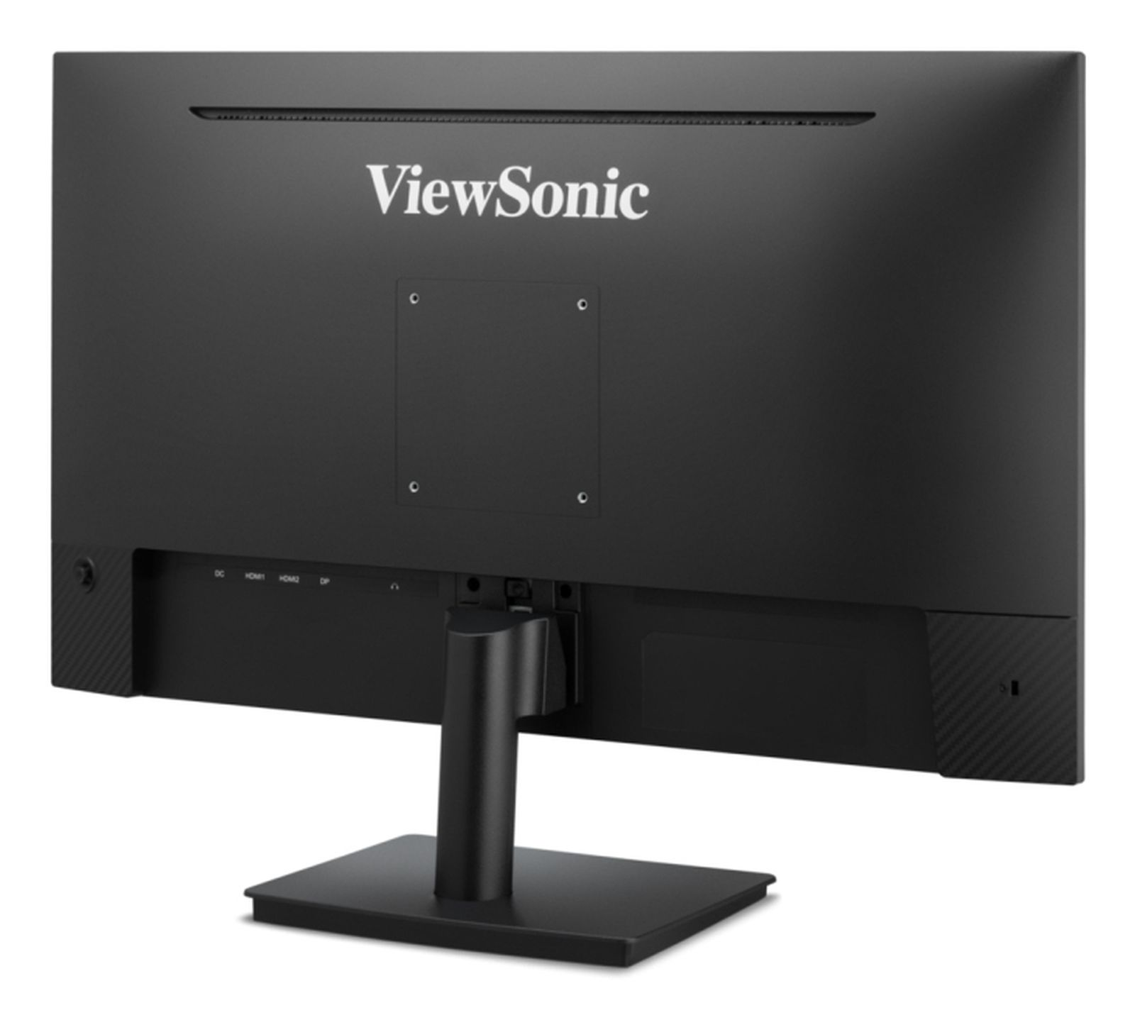 Tył czarnego monitora ViewSonic ze stojakiem i widocznymi portami.