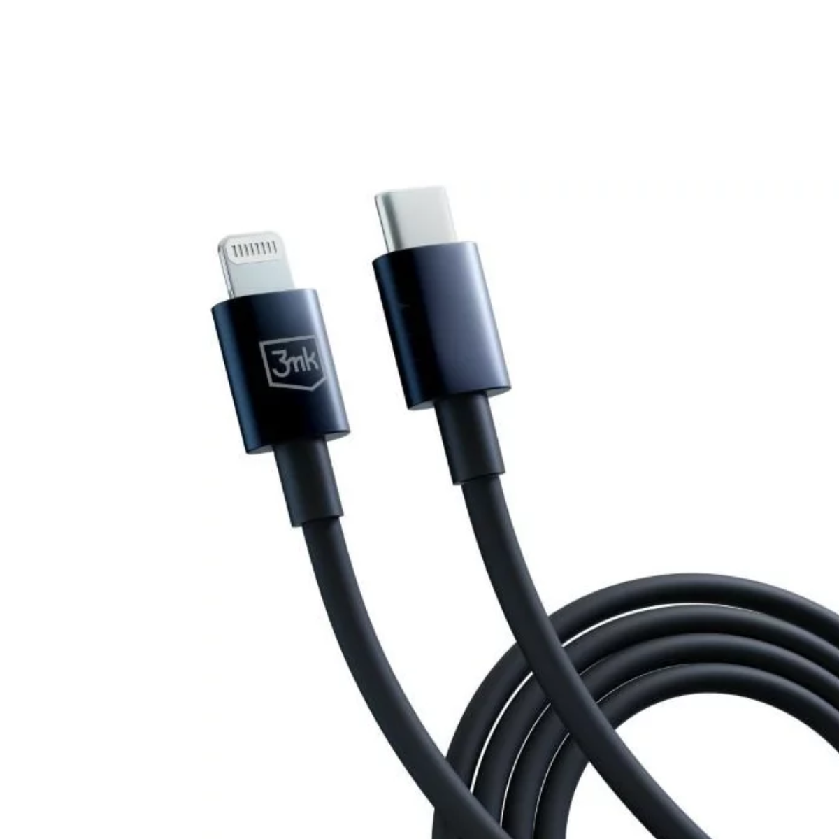 Cavo di ricarica nero con connettori Lightning e USB-C.
