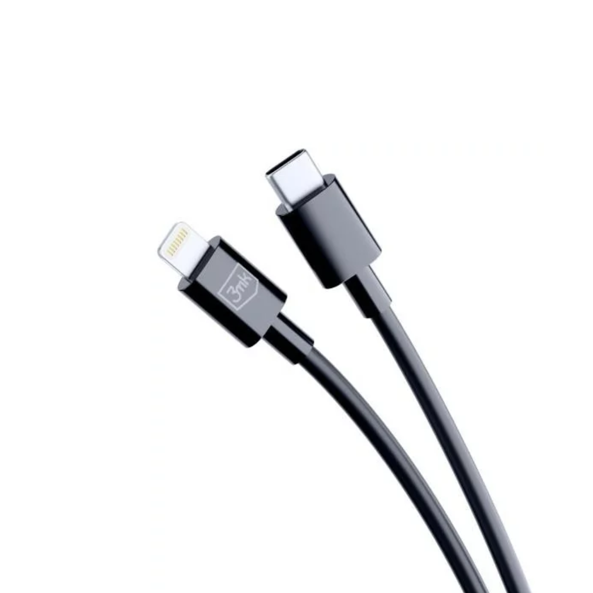 Cavo di ricarica nero con connettori Lightning e USB-C.