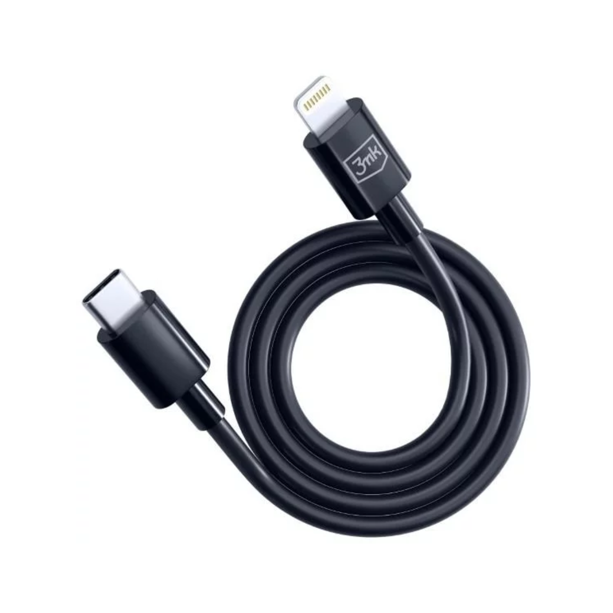 Un cavo da USB-C a Lightning nero è arrotolato.