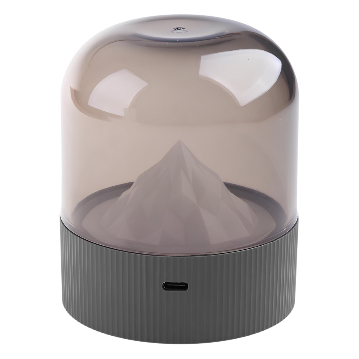 Grauer Diffusor mit rauchgrauer Kuppel und Berg-Design innen.