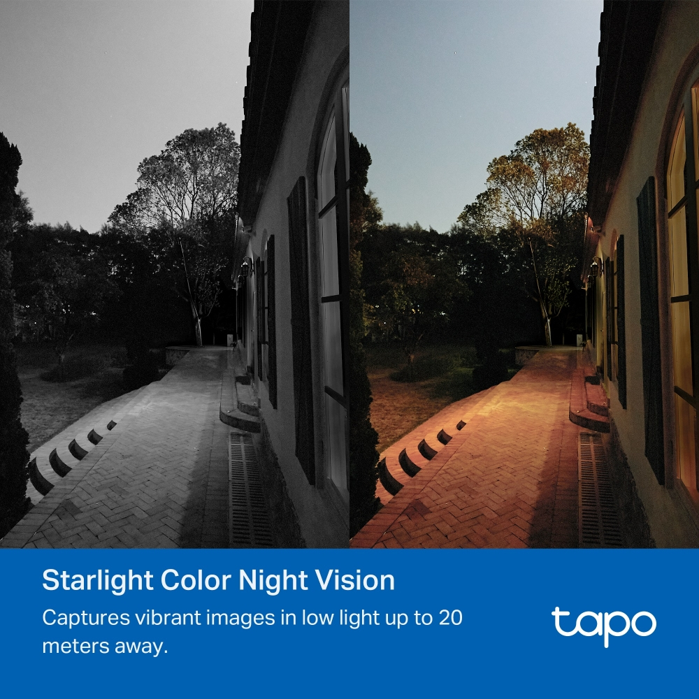 Podzielony obraz: lewa strona widok nocny czarno-biały, prawa kolorowy widok nocny ścieżki.