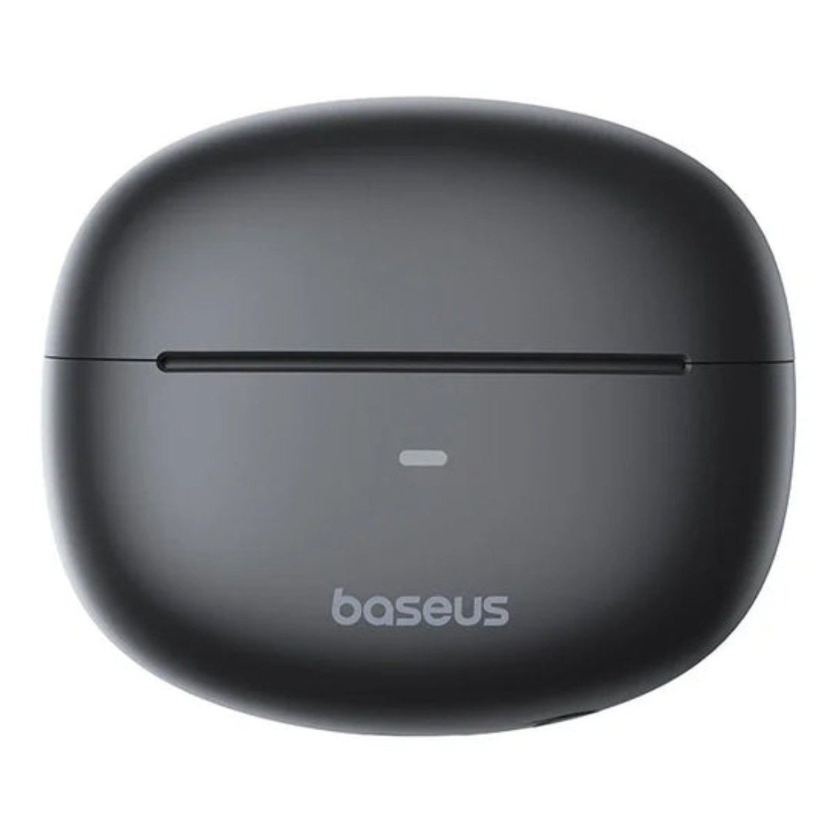 Ciemnoszare etui ładujące do słuchawek bezprzewodowych z logo Baseus.